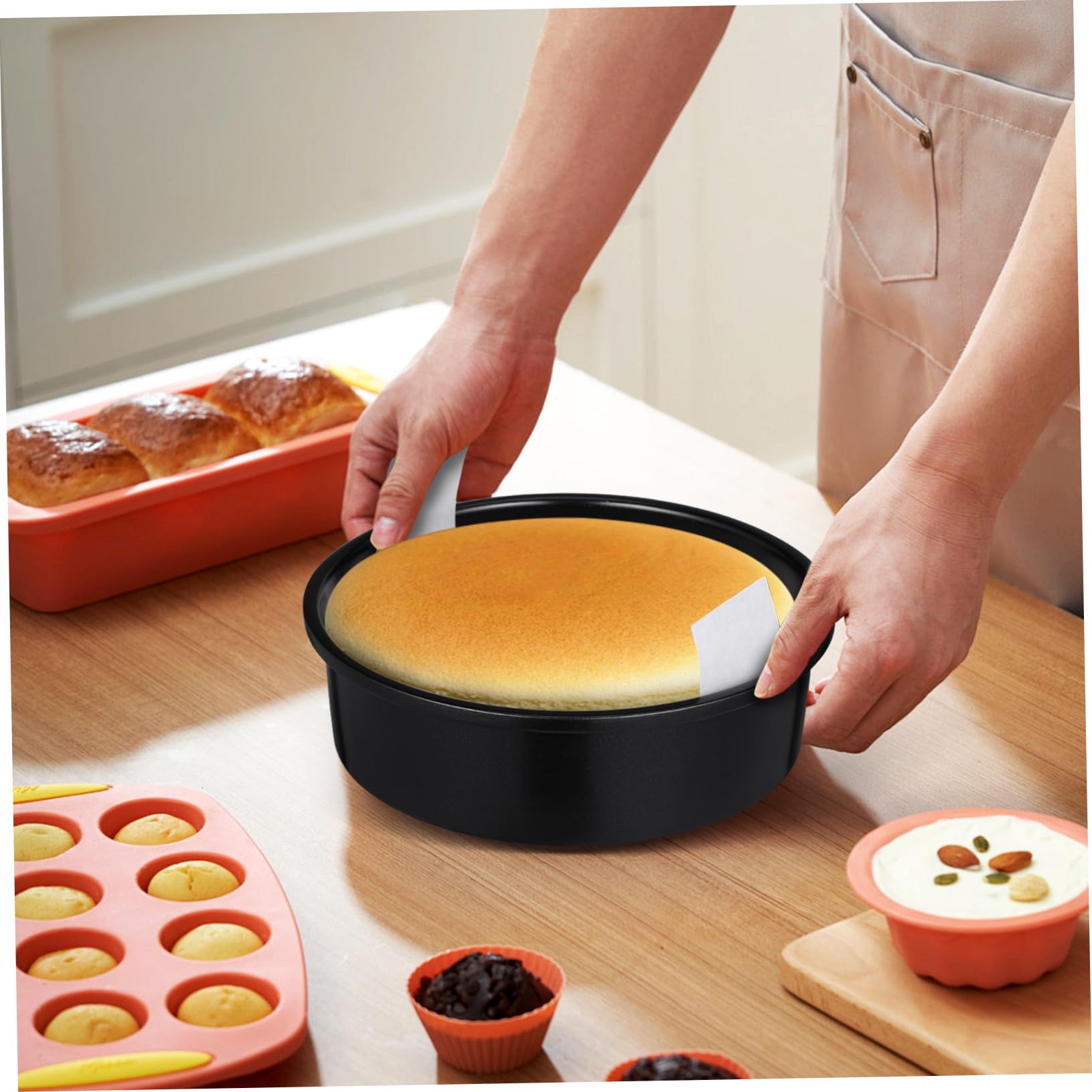 UKCOCO 3 Piezas Molde Para Pasteles Redondo Molde Antiadherente Con Papel De Pergamino Para Hornear Casa Para Tortas y Bizcochos