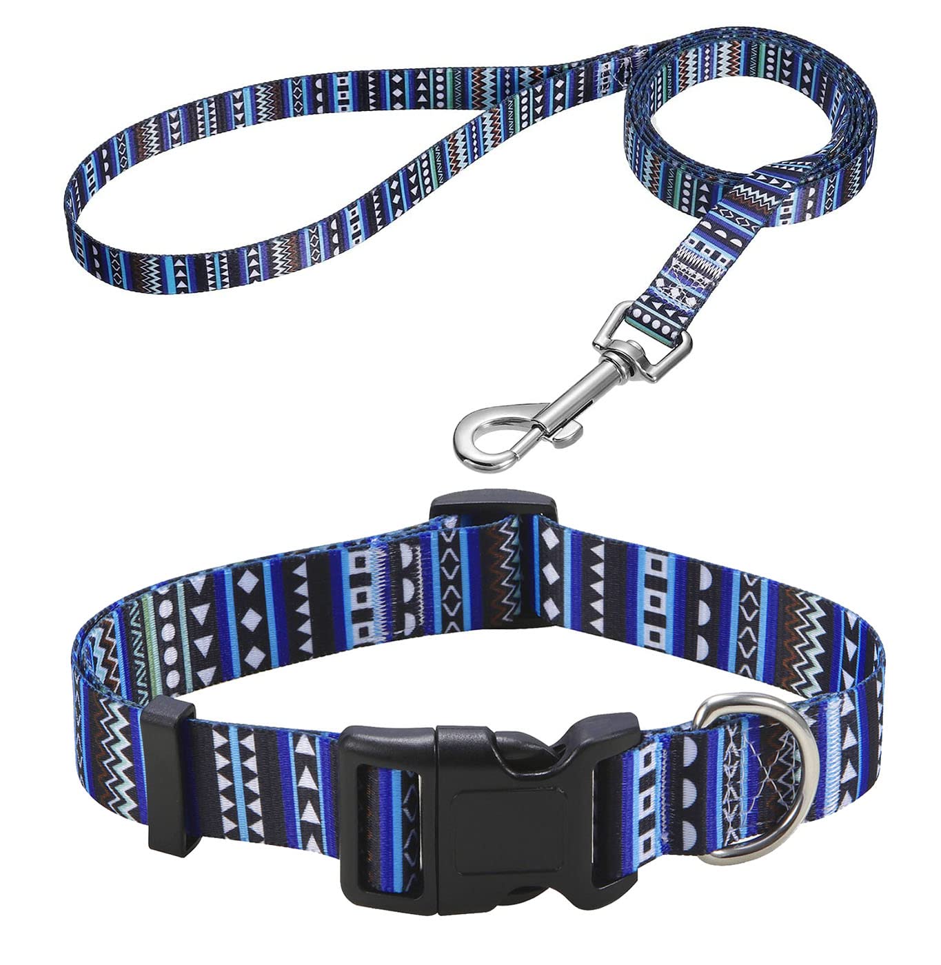 Mihqy Dog Collar and Lead Set including Bohemia Floral Tribal Geometric Patterns