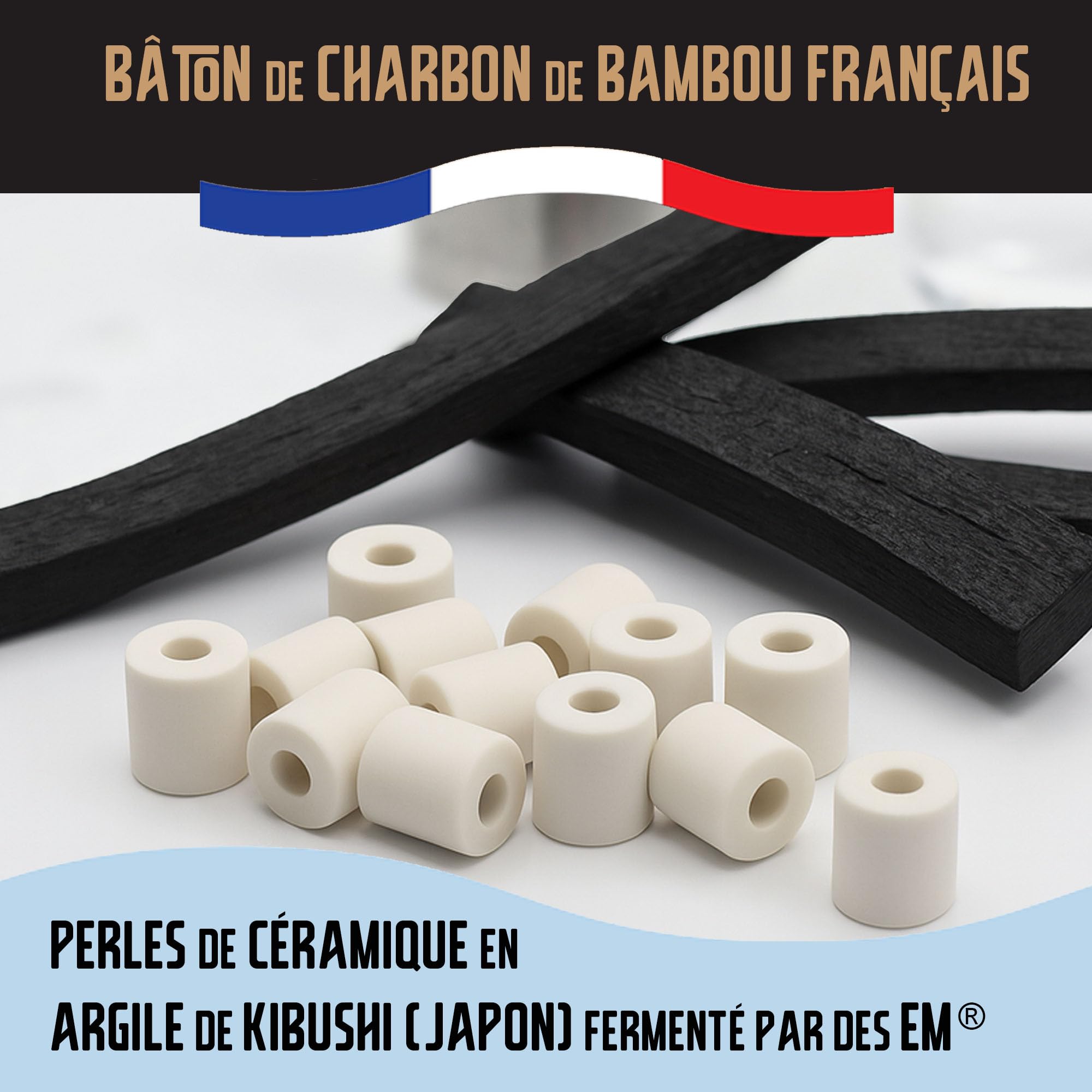 KHOOL - Kit Carafe filtration de l'eau en Verre et Inox + Bâtons Charbon de Bambou et Perles de Céramique - Purifie & améliore le goût de l’eau - Alternative Écologique - Origine France - 1L