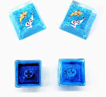 Handmade Koi Fish Backlit Resin Keycap R4/Esc Artisan Keycap Shine Through Translucent Key Cap OEM Profile for Cherry MX Gaming Mechanical Keyboard DIY Replace (Blue)