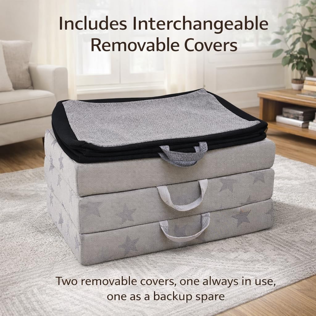 Tri Fold Mattress Twin Size with 2 Washable Removable Covers, 75×38×6 Folding Memory Foam Floor Mat Portable Guest Bed with Non-Slip Bottom for Camping, Travel & Guest Room