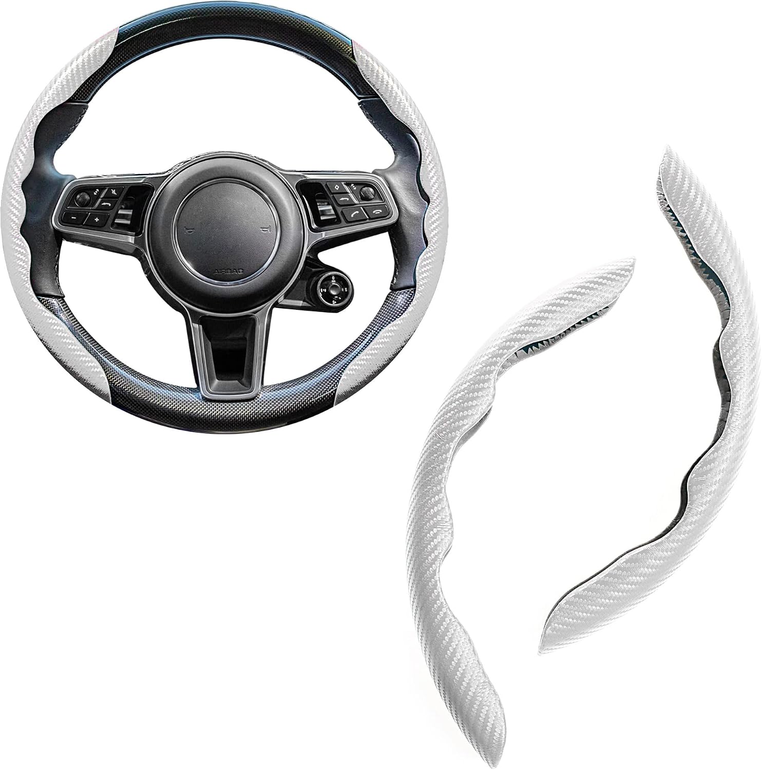 Fehlot Carbon Fiber Steering Wheel Cover, Men's & Women's Safe & Non Slip Car Accessory,15-inch Universal Auto Car Steering Wheel Cover, Steering Accessories for Car,Great Gifts (White)