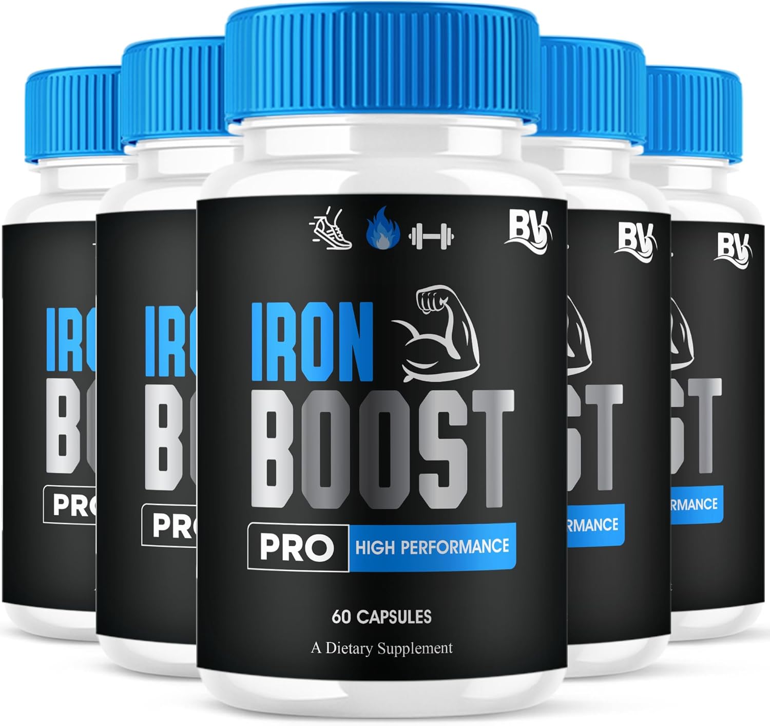 Iron Boost Pro Premium Performance Capsules, Iron Boost Advanced Health Supplement Pills, Iron Boost Premium Daily Health Support and Overall Wellness Formula by Blue Vibe (5 Pack - 300 Capsules)