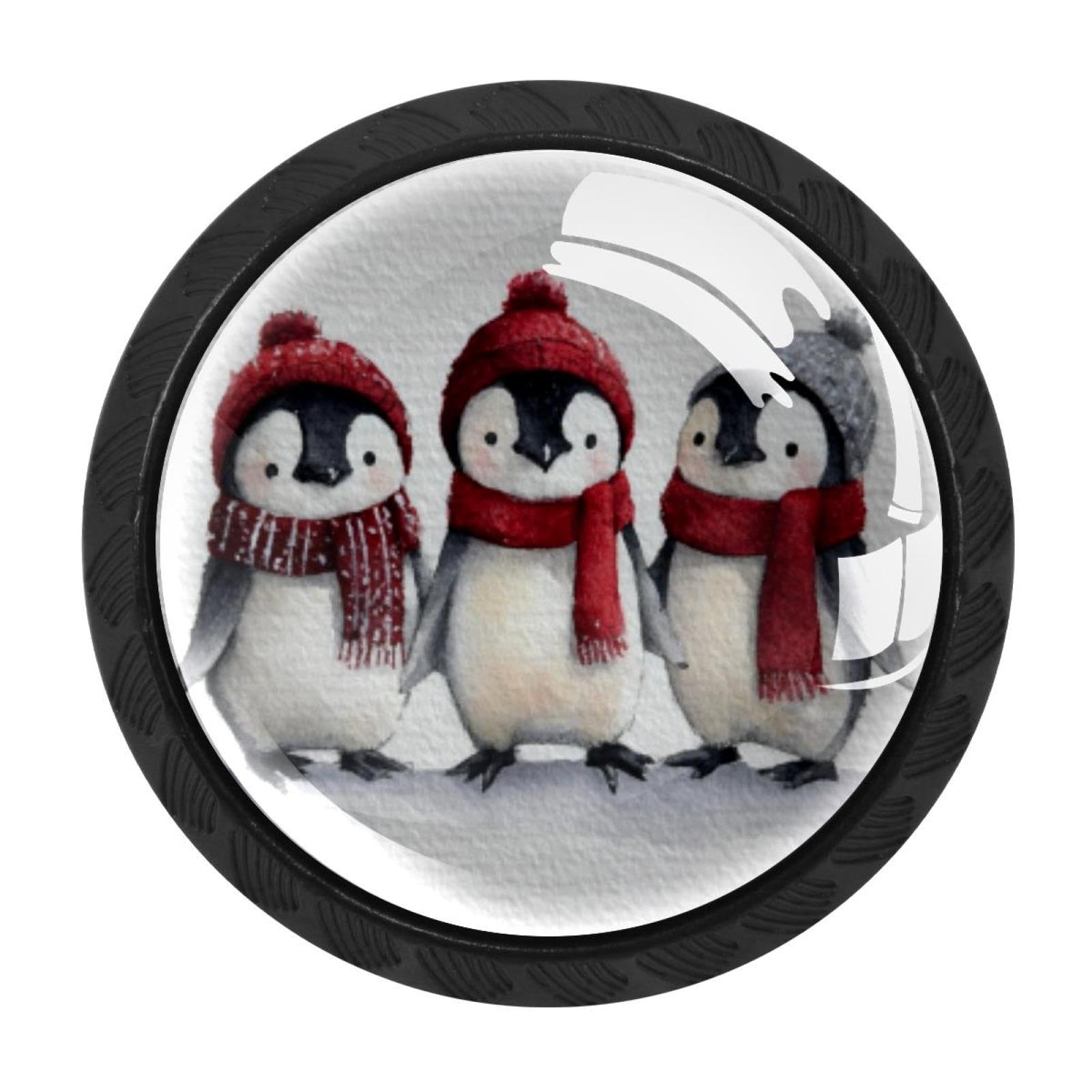 CHENZZZZ Watercolor Christmas Penguins (3) Cabinet Knobs 4 Pieces Drawer Kitchen Cabinets Dresser Cupboard Wardrobe Unique Pulls Handles