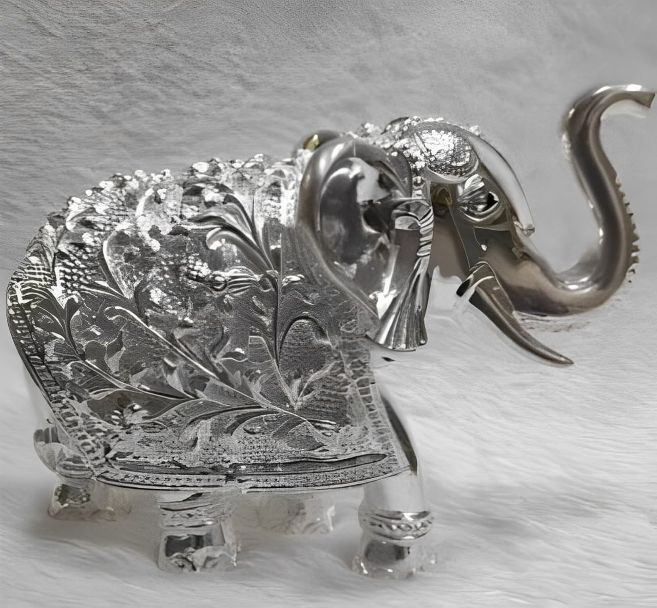 Statue de sculpture de dieu hindou Gajantlaxmi argent 925 objet rituel et prière