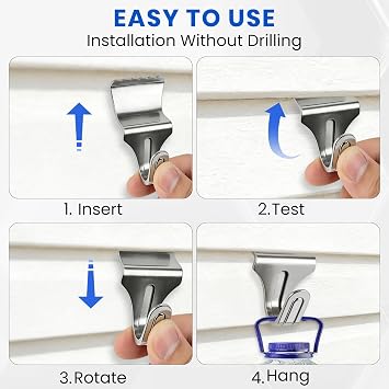 FURWEY Vinyl Siding Hooks, 20 Pack, Heavy Duty Stainless Steel | No Hole Vinyl Siding Clips, for Outdoor & Festive Decoration