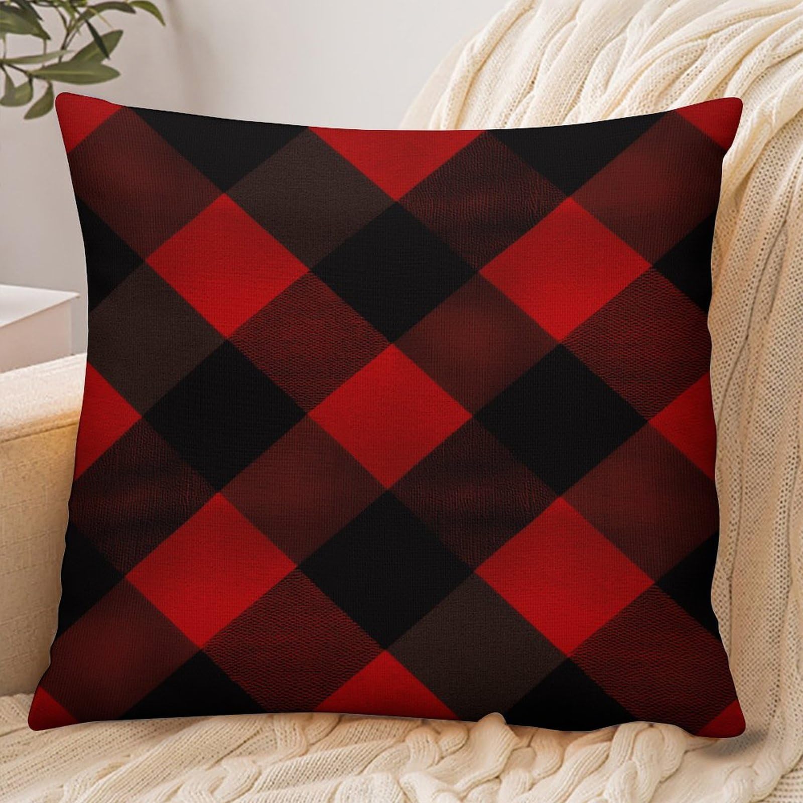 Fekiloot Style Plaid Red And Black Pillowcase Pillow Sham Pillow Case
