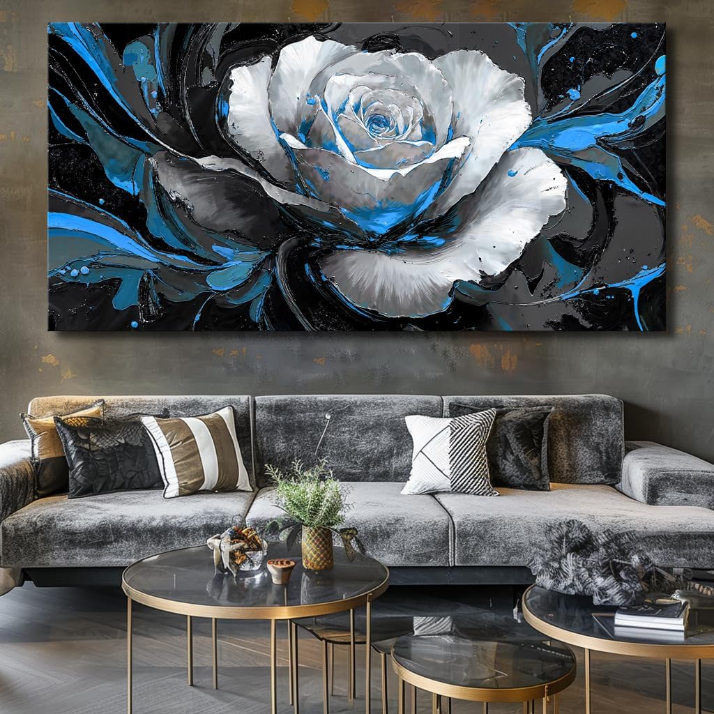 Large White Rose Flower Wall Art Elegant Flower Framed Floral Canvas Print for Living Room, Bedroom, Dining Room, Home Office Modern Ready to Hang Home Decor - 30"x60"