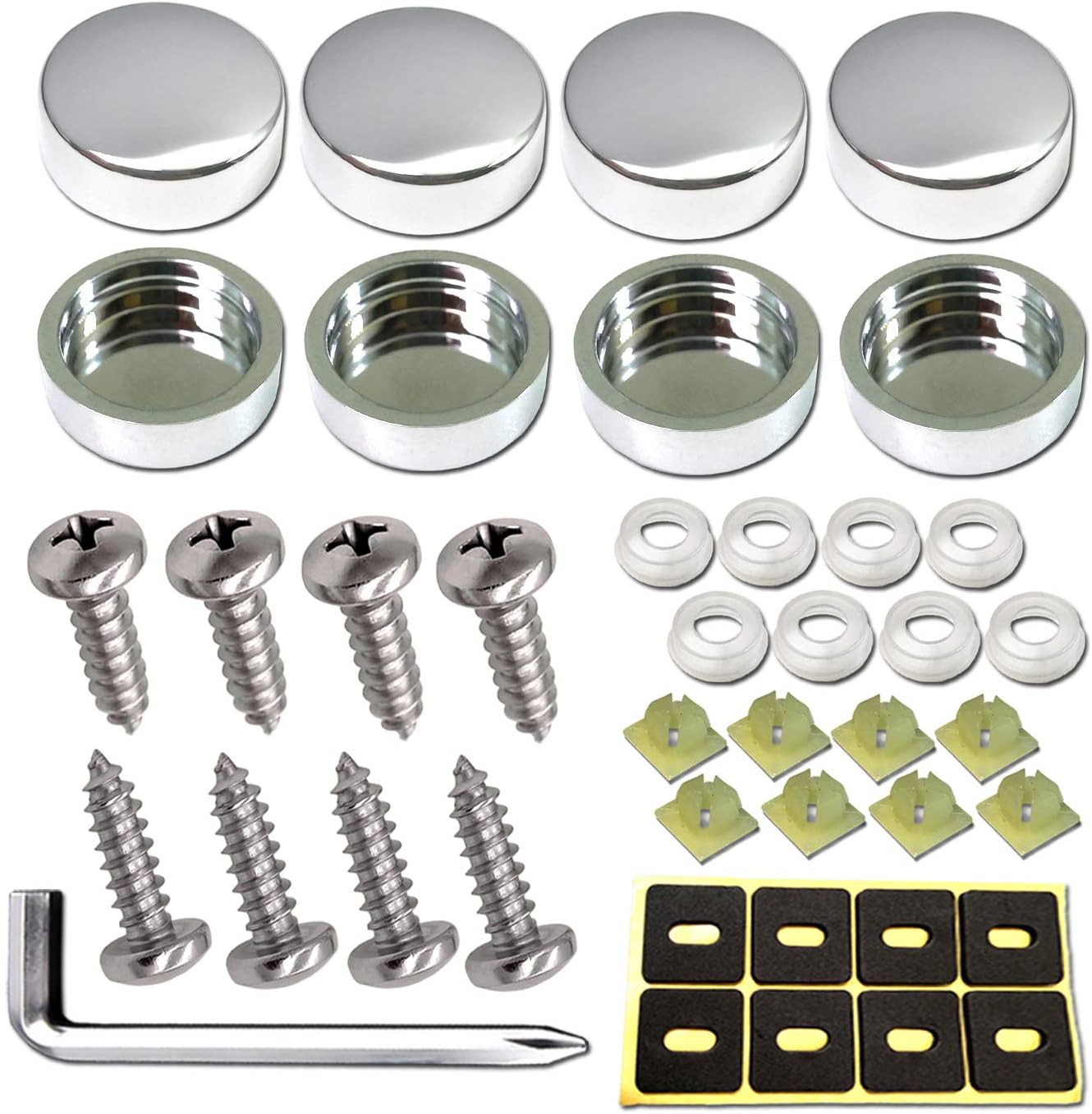 ZXFOOG Stainless Steel License Plate Screws-Rust Proof Car Tag Bolts for Fastening Front or Rear License Plate Frames with Screw Black Caps (M6 Screws+Chrome Caps)