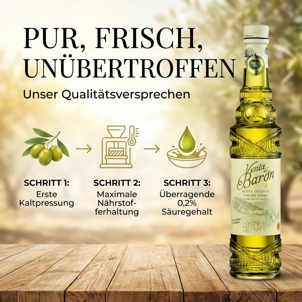 Venta del Barón - Preisgekröntes Premium Natives Extra Virgine Olivenöl Flasche - Kaltgepresst - Sehr hoher Polyphenolgehalt - 500 ml