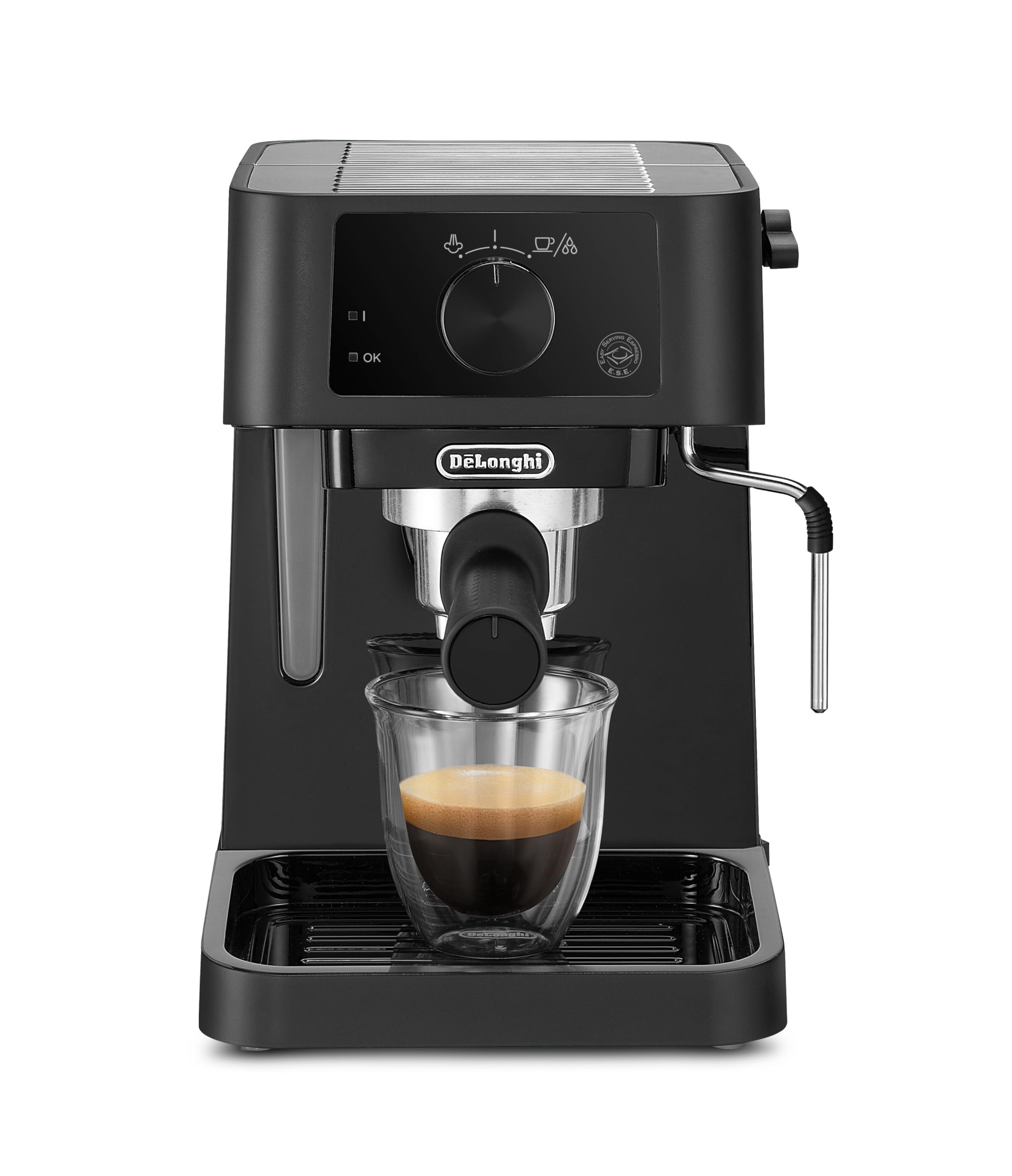 De'Longhi Stilosa EC235.BK Macchina manuale da Caffè Espresso e Cappuccino, Caffè in Polvere o in Cialde E.S.E., Montalatte classico per Cappuccini, serbatoio 1L, 1100W, Caldaia Acciaio Inox, Nero