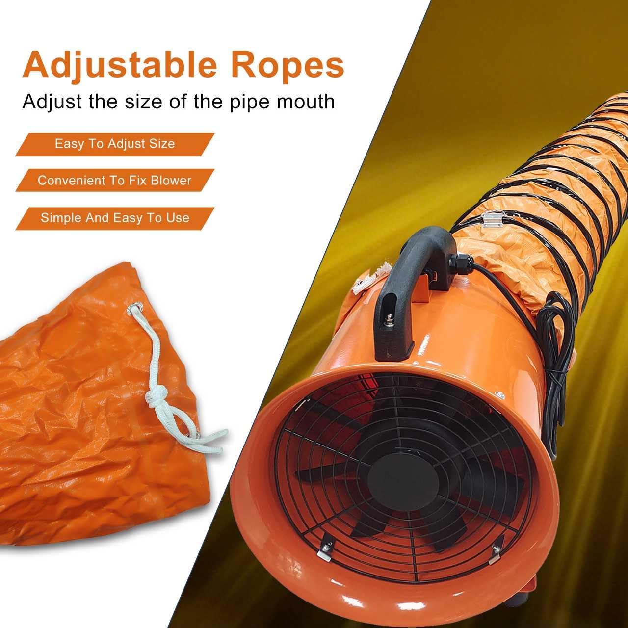 Orange Canvas Flexible Duct Hose, Heavy Duty Fabric Air Duct for HVAC Ventilation, Exhaust Fan, Blower, Workshop, Warehouse, Industrial Air Circulation (8in x 32f)