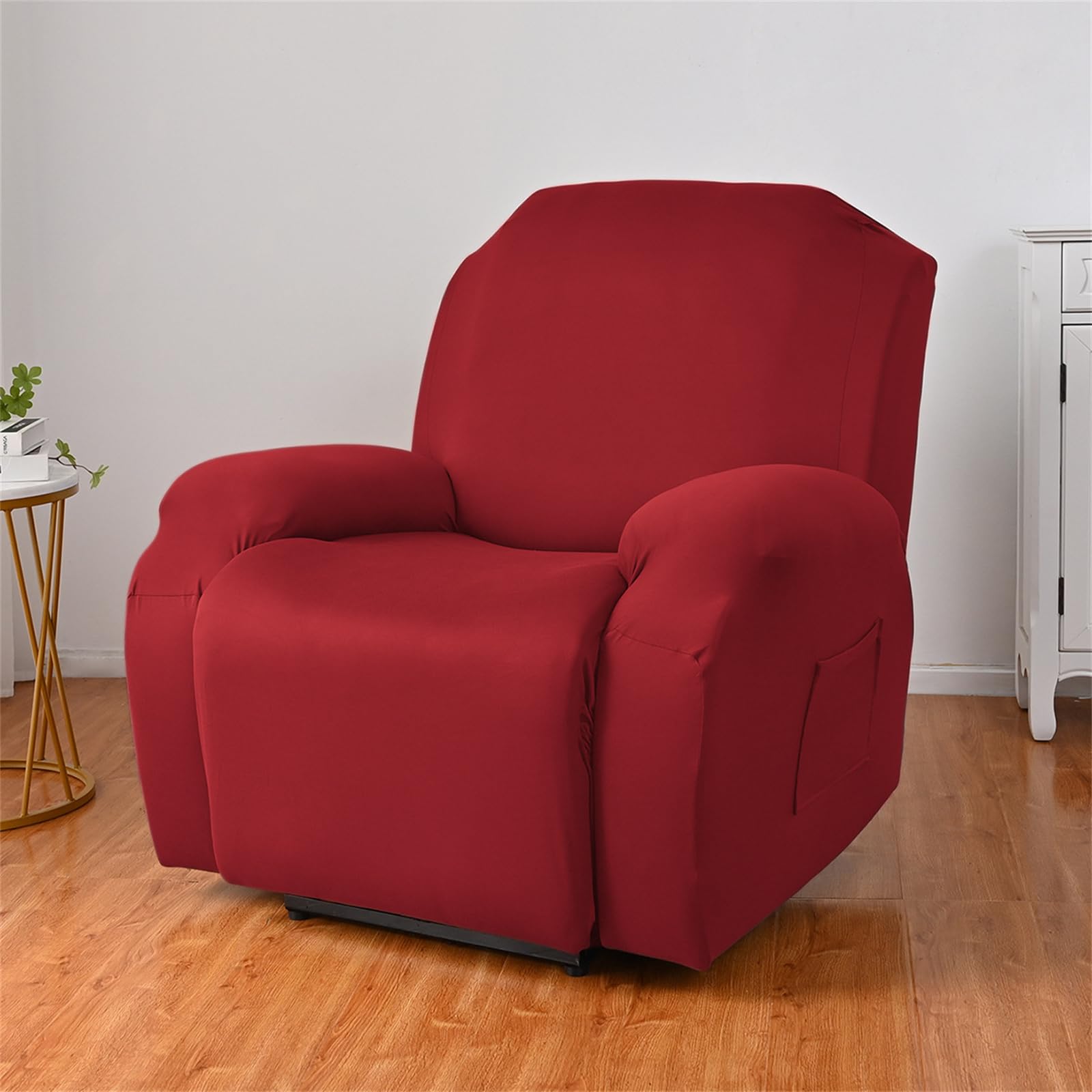 Surwin Copripoltrona Relax Reclinabile 1/2/3 Posto, Copripoltrona Elettrica Reclinabile Elasticizzato con Tasche Copri Poltrona Elettrica Reclinabile con Braccioli (CS-Rosso Brillante,3 posti)