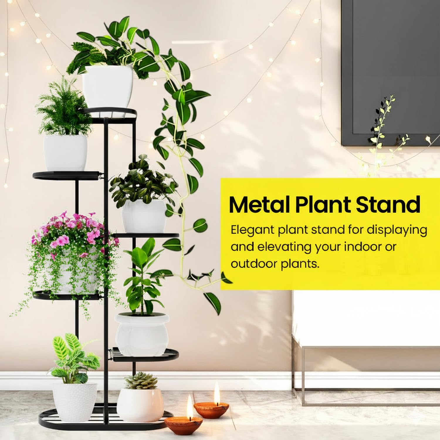 WonderStand MURRANO Multi-Tiered Plant Stand for Balcony (Black) | Planter Stand for Living Room 7 Pot Holders (Easy to assemble, installation kit included) - Image 6 thumbnail
