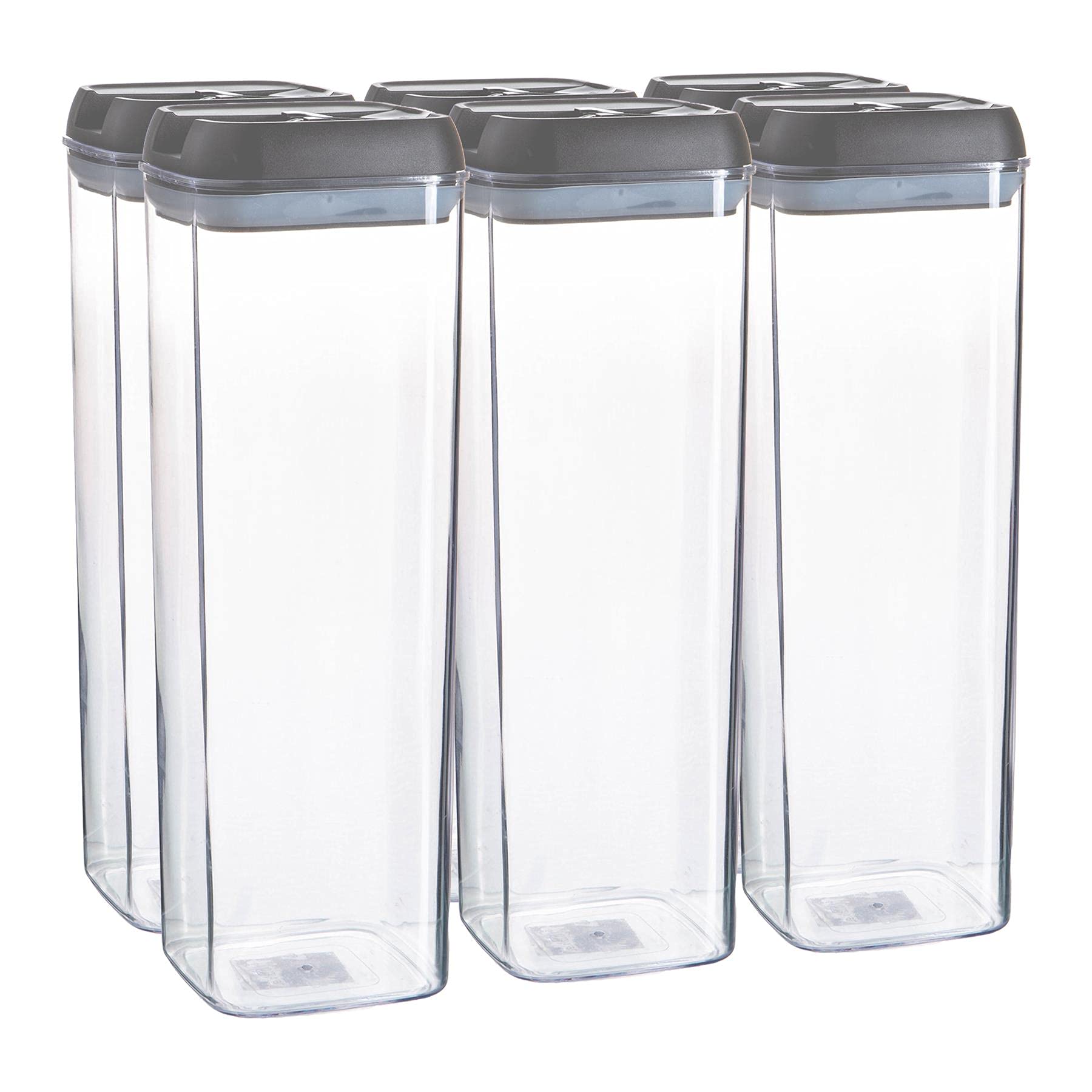 Argon Table Food Storage Containers with Airtight Flip Lock Lids - 1900ml - Grey - 6 Pack - Plastic Kitchen Storage Tupperware Pantry Food Organiser for Cereal, Oats, Sugar, Coffee, Biscuits, Tea