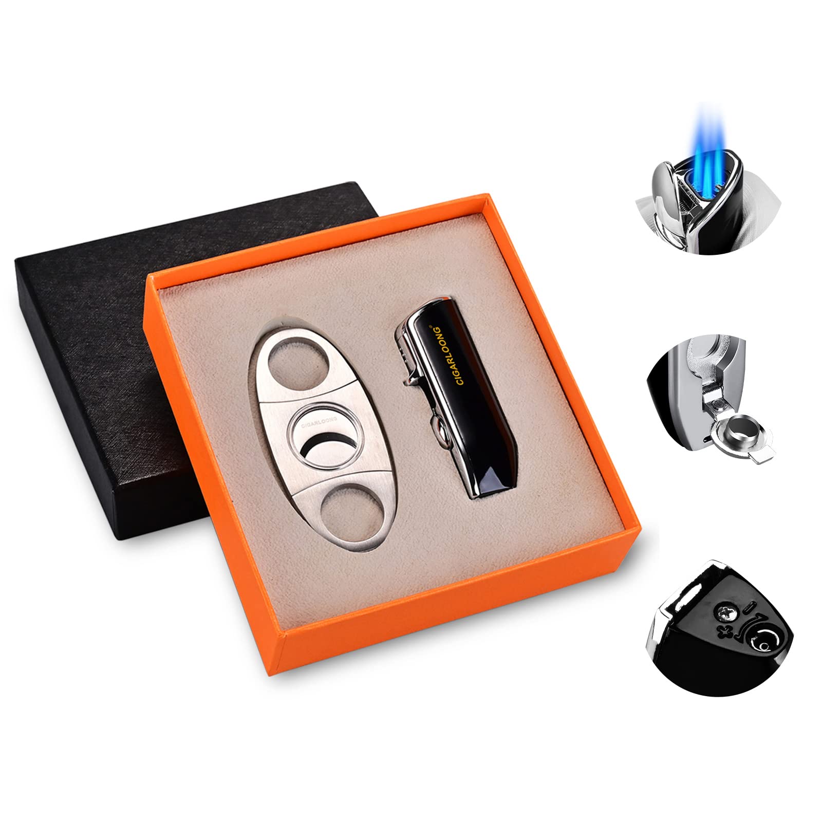 Buy CIGARLOONG Cigar Cutter and Lighter Set Double Blade Simple Cigar