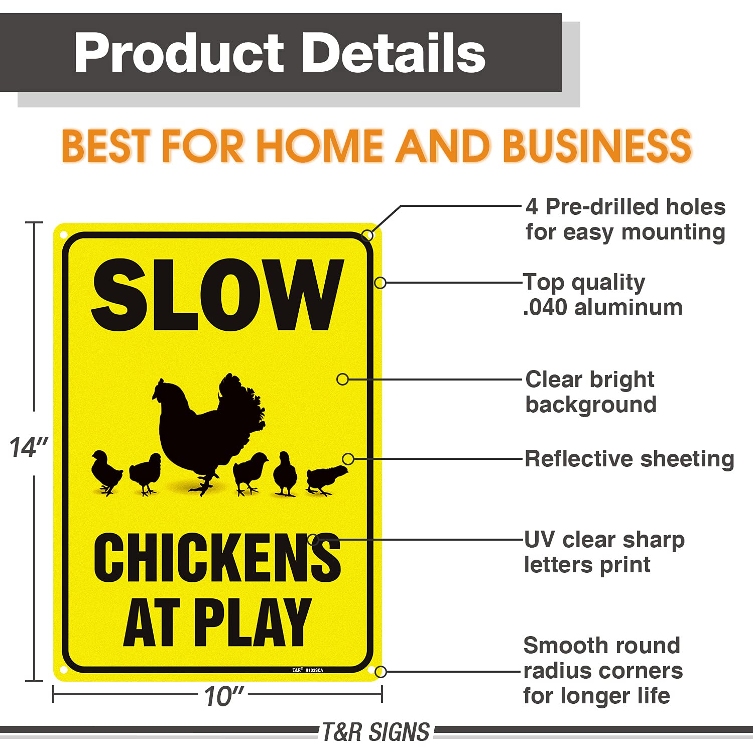 Slow Sign Chickens at Play - 10 x 14 In Reflective Aluminum Metal Sign, Funny Yard Decor - Weather Fade UV Corrosion Resistant