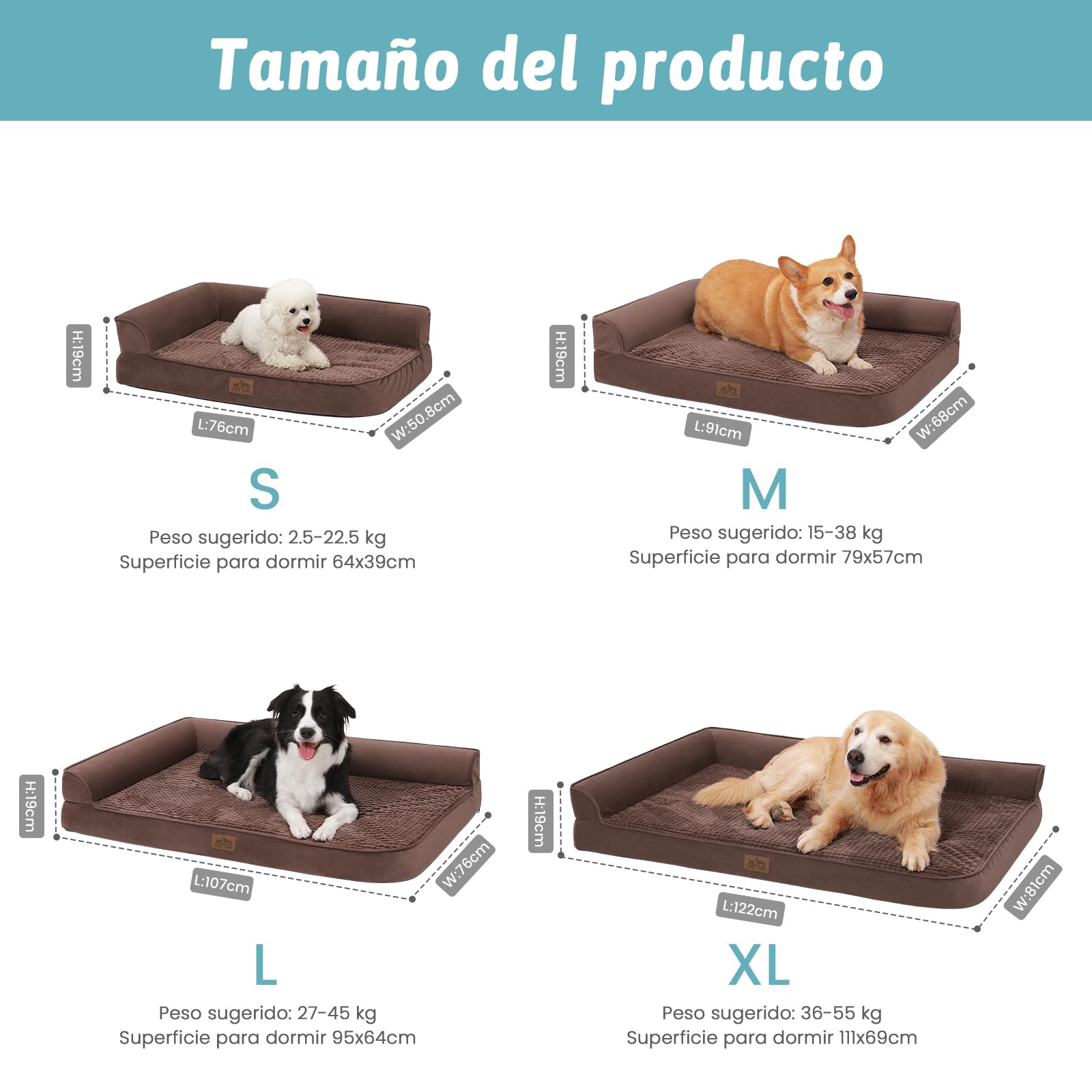 COZY KISS Sofá Perro Ortopédica Grande - Cama Perro Desenfundable y Lavable (Marrón-L-Type, XL(122 * 81 * 19CM))