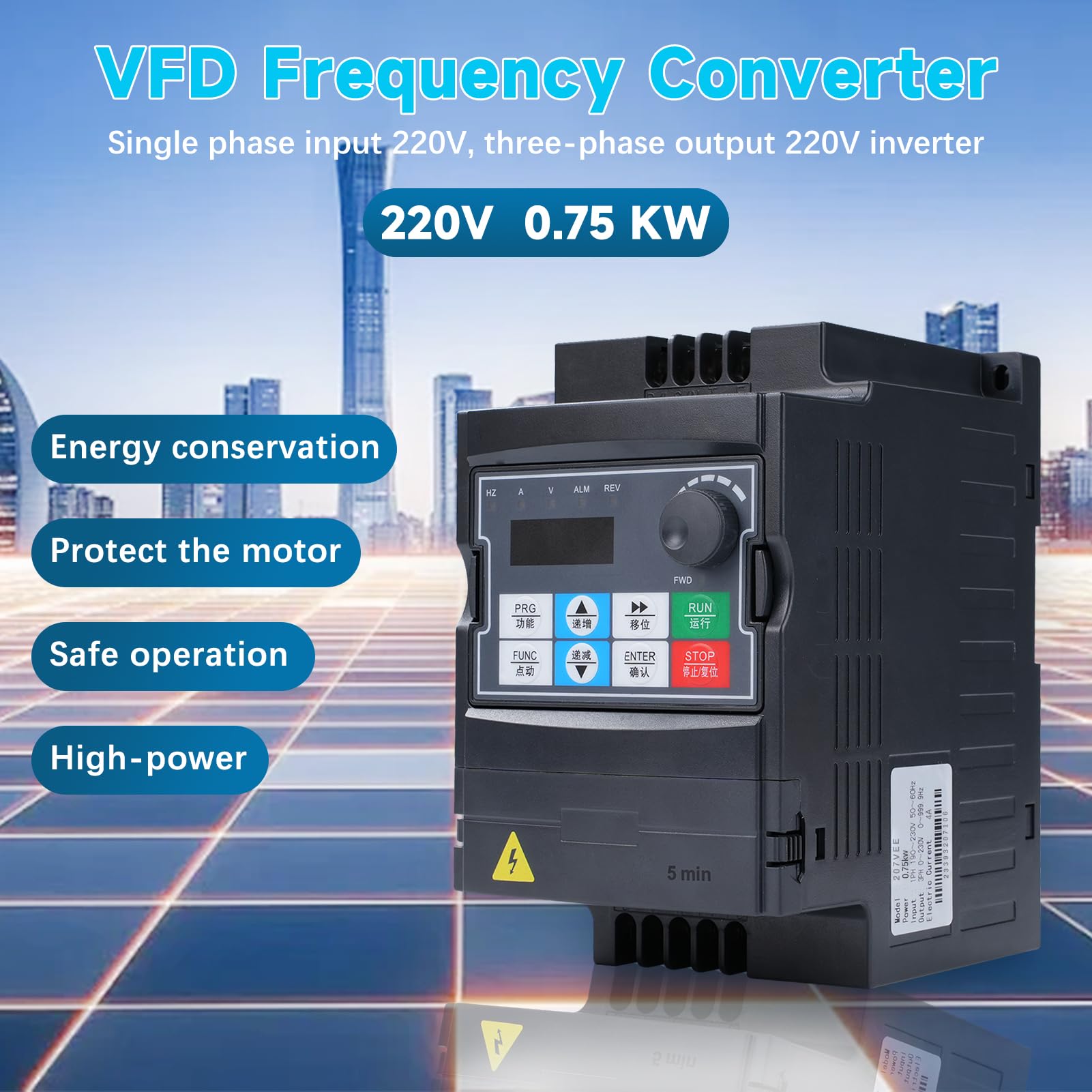 0,75kw Variador de frecuencia 220V Entrada monofásica 220V Salida trifásica 220V Variador de frecuencia VFD Cuadro de control extraíble modelo 207VEE (con cable de extensión de 1,5m)