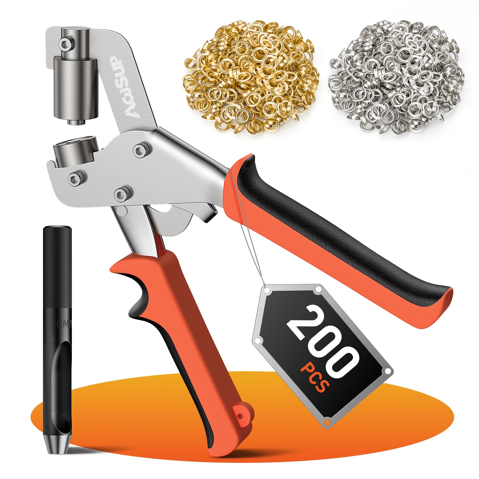 Pinze per Occhielli Professionali, Set di Occhiellatrice per Teloni Professionali con 200 PCS Occhielli (Ø 10 mm), Occhiellatrice Manuale per Teloni e Tessuti