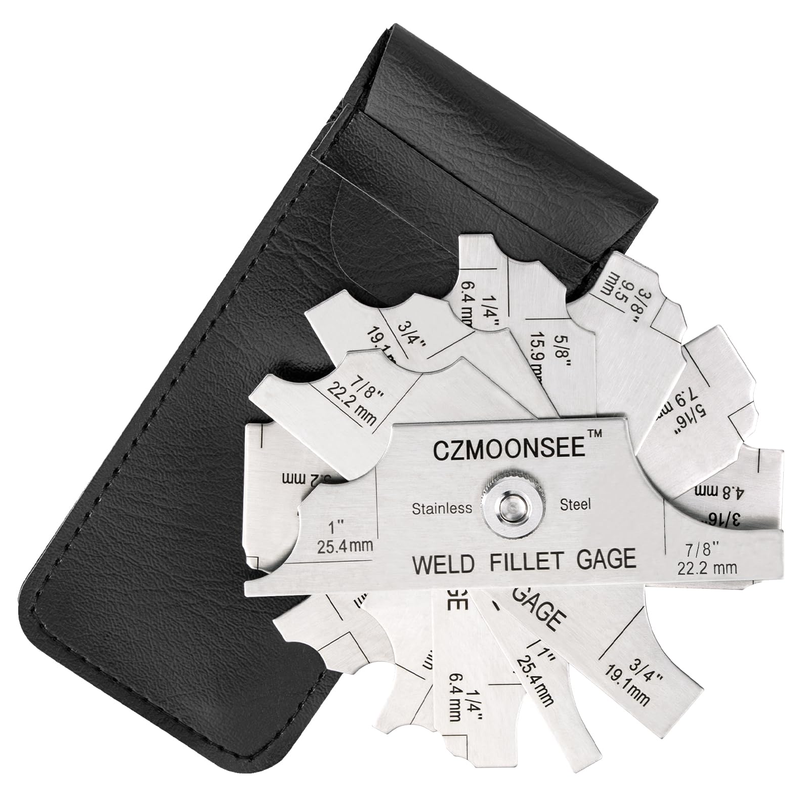 CZMOONSEE Stainless Steel MG-11 7 Piece Fillet Weld Gauge Inch&Metric Convex Type Welding Inspection Gauge