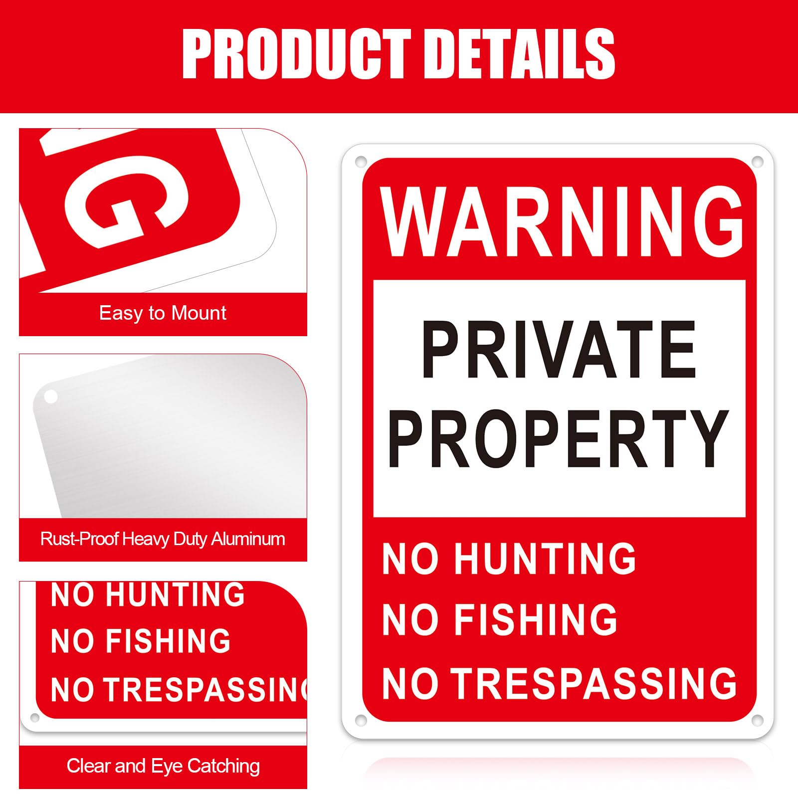 Lineshading 100 letreros de seguridad para propiedad privada, resistentes a la intemperie, no caza, reflectantes, de aluminio, para advertencia, no caza, pesca, atrapamiento en interiores y exteriores