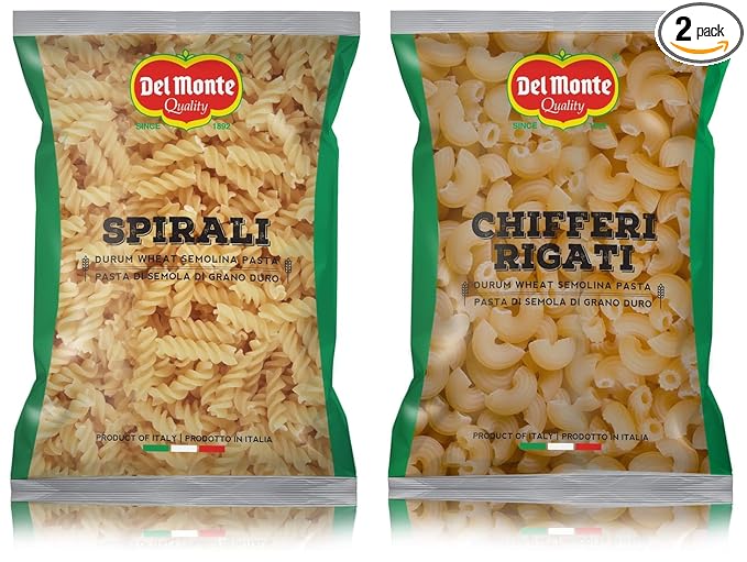 Del Monte Chifferi Pasta (Imported from Italy), 100% Durum Wheat Semolina, 1kg & Del Monte Spirali Pasta (Imported from Italy), 100% Durum Wheat Semolina, 1kg