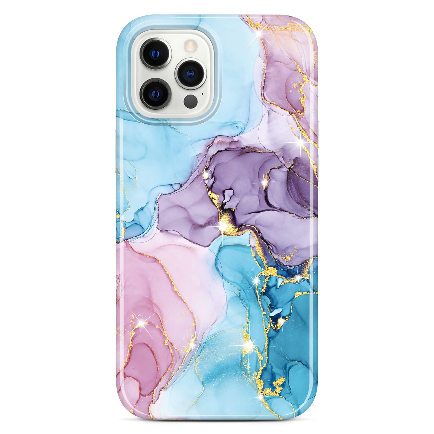 JIAXIUFENDesigned for iPhone 12 Pro Case iPhone 12 Case Gold Sparkle Glitter Marble Slim Shockproof Protective TPU Soft Rubber Silicone Cover Phone Case 6.1 inch Blue Purple Pink