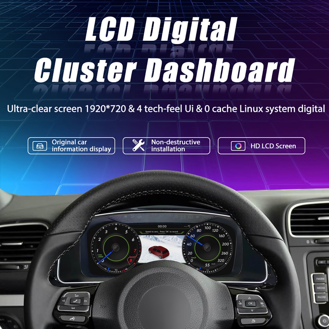 12.3 pulgadas Digital Dash Herramienta Cluster para Golf 7/7.5 (2013-2020) años, LCD Digital Panel Tacómetro Coche tablero reemplazo Digital Gauge Cluster-BY