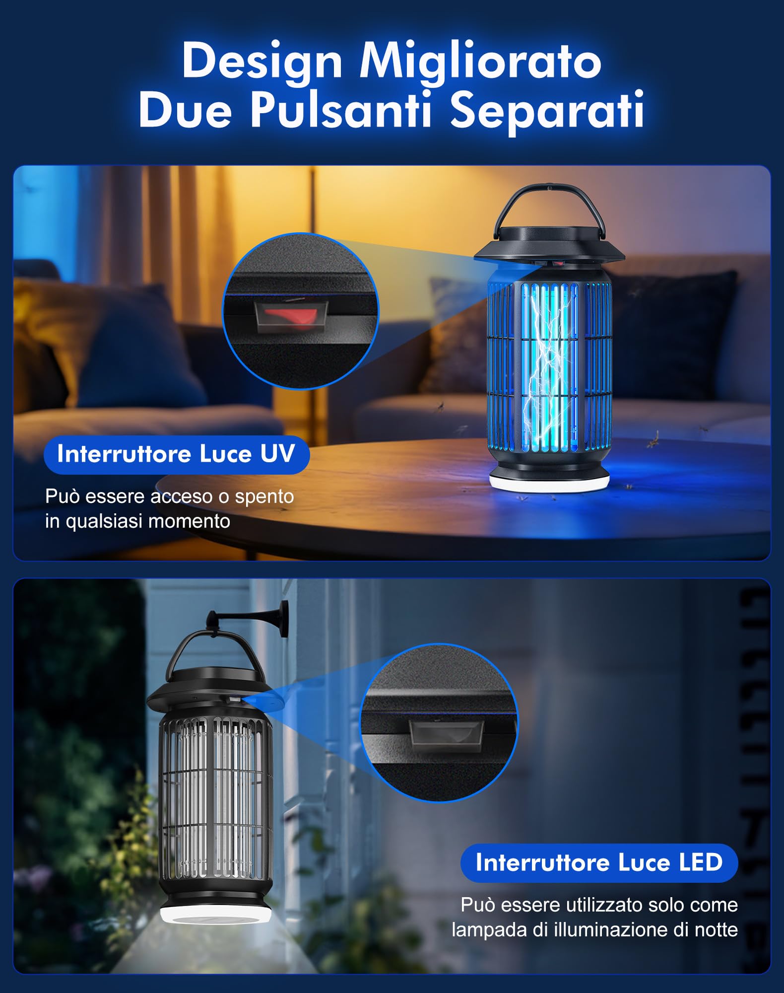 Lampada Antizanzare 4000V, Zanzariera Elettrica 18W con Luce Notturna, Impermeabile IPX4, Copertura Fino a 100 m², Ammazza Zanzare Elettrico Interno Esterno contro Zanzare, Mosche e Insetti