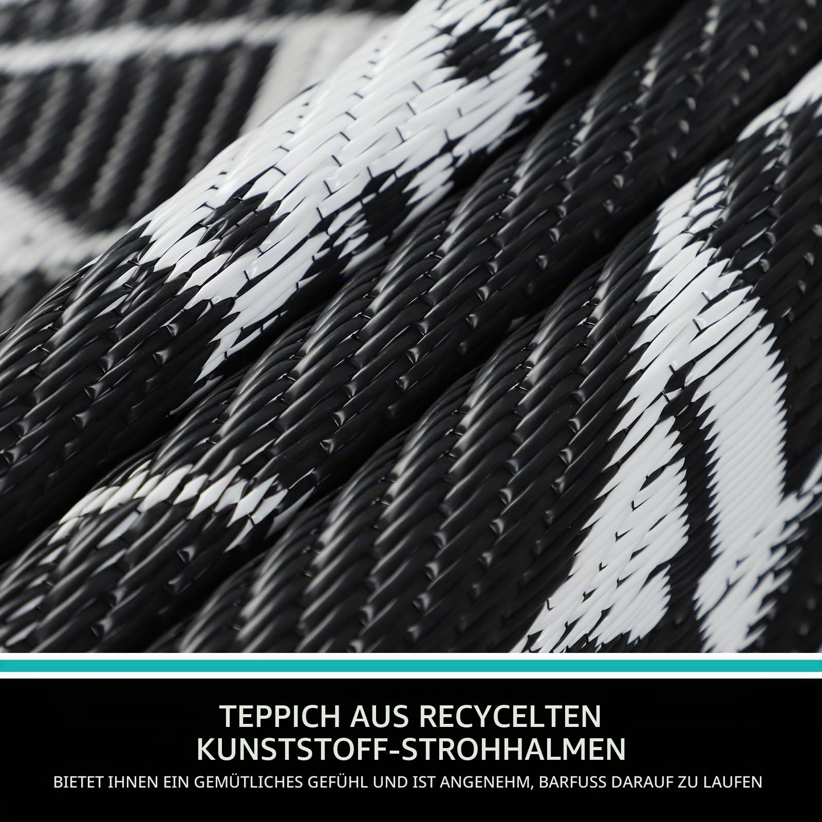 Capslpad Boho-Outdoor-Teppich, rund, 240 cm, wasserdicht, für den Außenbereich, wendbar, Picknick-Matte, tragbar, UV-beständig, Kunststoff-Strohteppich, für drinnen und draußen, runder Teppich für