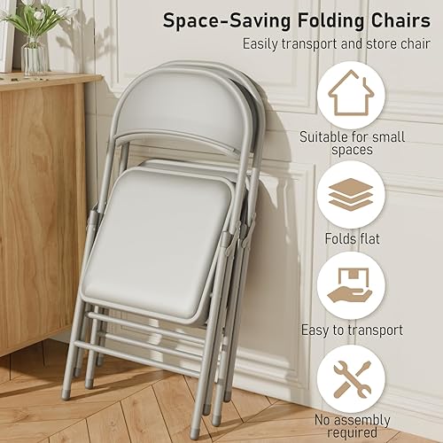 Miniatura 6 de Paquete de 6 sillas plegables grises con cojín acolchado y respaldo para exteriores, sillas plegables comerciales apilables portátiles con marco de