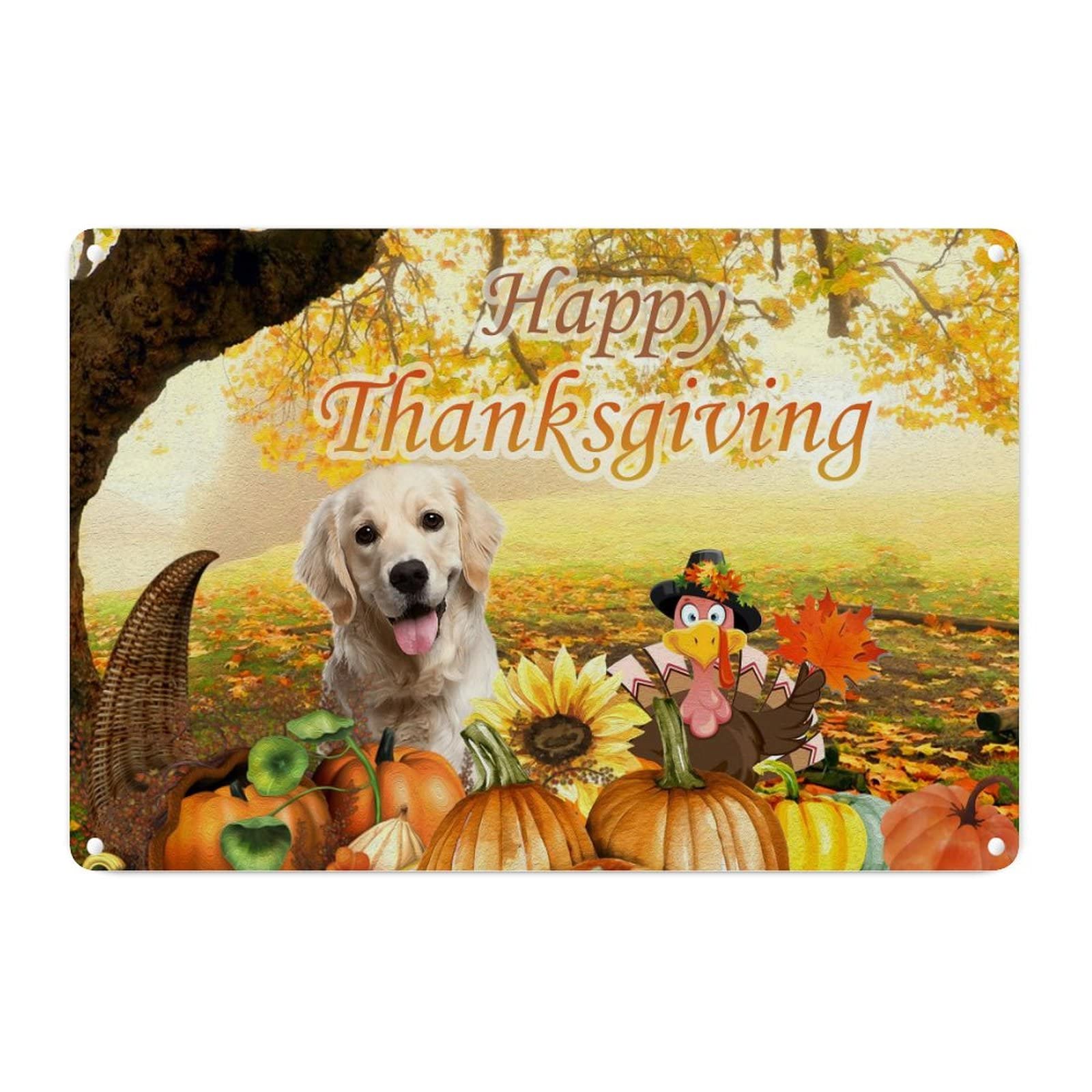 Plaque métal Thanksgiving dinde chien | Idée cadeau déco automne