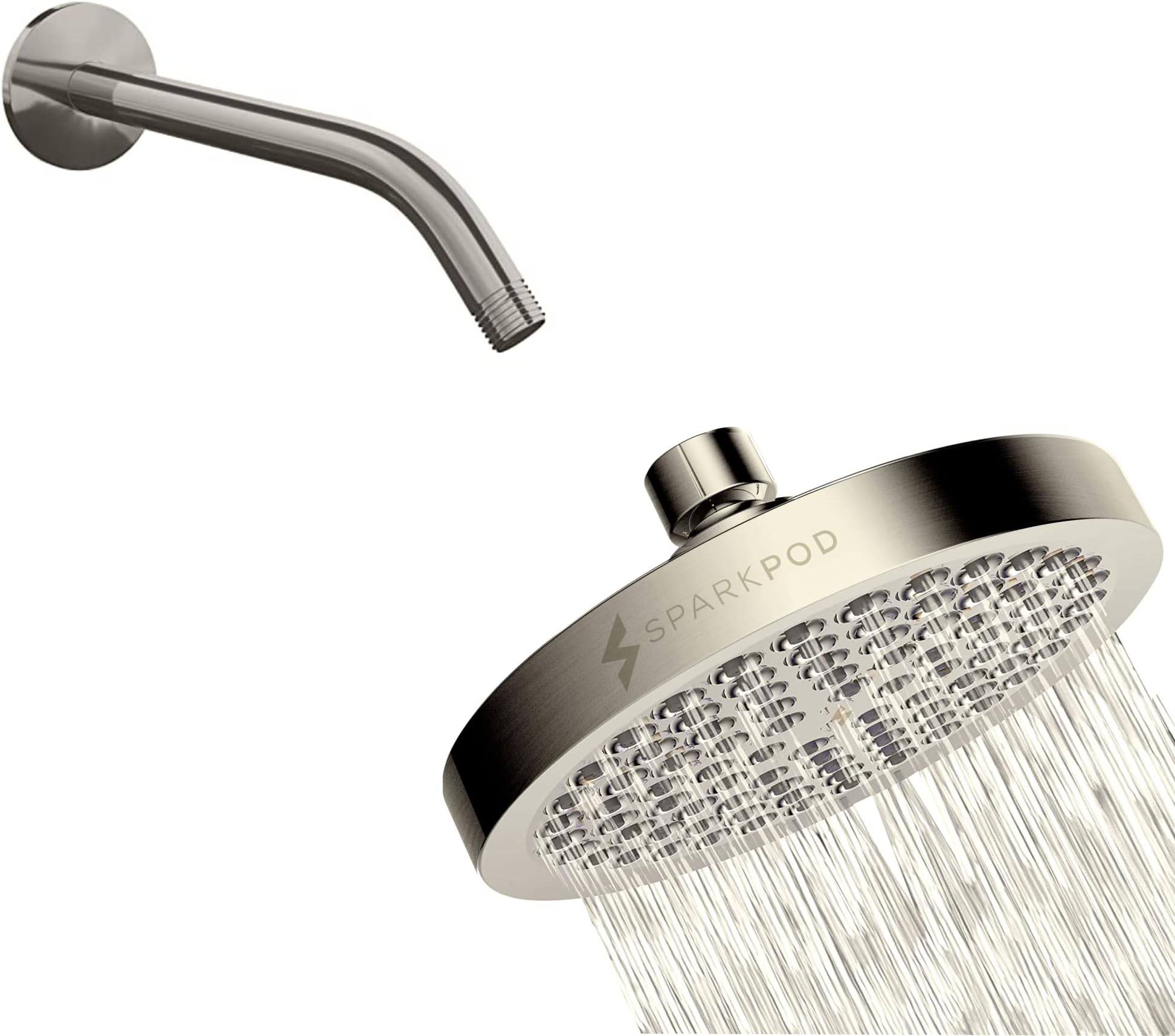 Shower Head + 9 Inch Shower Arm - High Pressure Rain - Luxury Modern Look - No Hassle Tool-less 1-Min Installation (Brushed Nickel)
