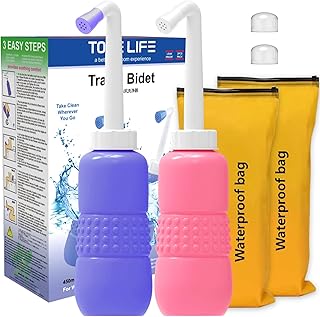 2PCS-Pack Peri Bottle for Postpartum Essentials, Feminine Care 450ml Postpartum Perineal Cleansing 15oz Portable Bidet Travel Bidet with Waterproof Storage Bag (Pink+Blue)