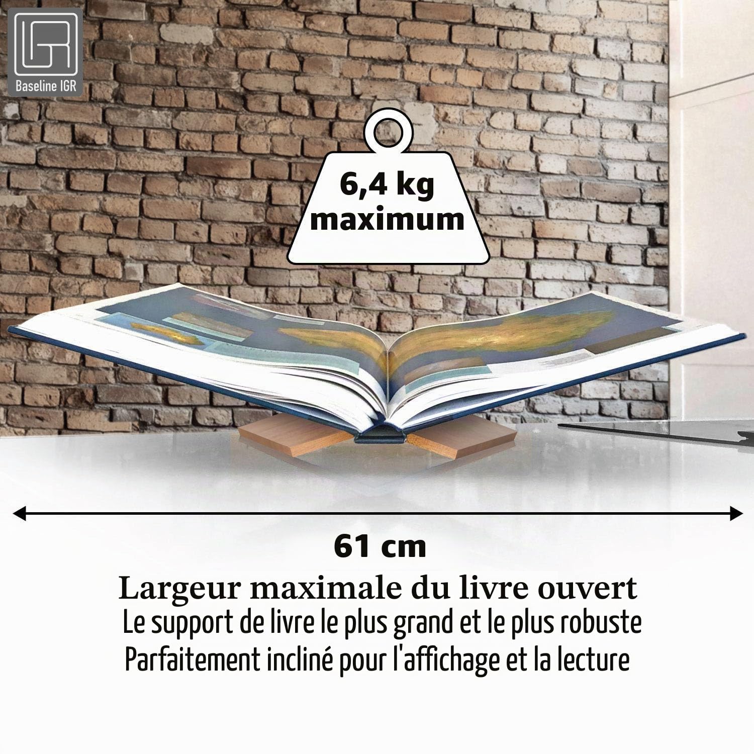 Grand support de livre en bois d'acajou naturel, 31,8 x 24,1 x 14 cm, support de livre ouvert pour affichage et lecture, livres de cuisine, livres d'art, bibles, magazines – Maison et bureau