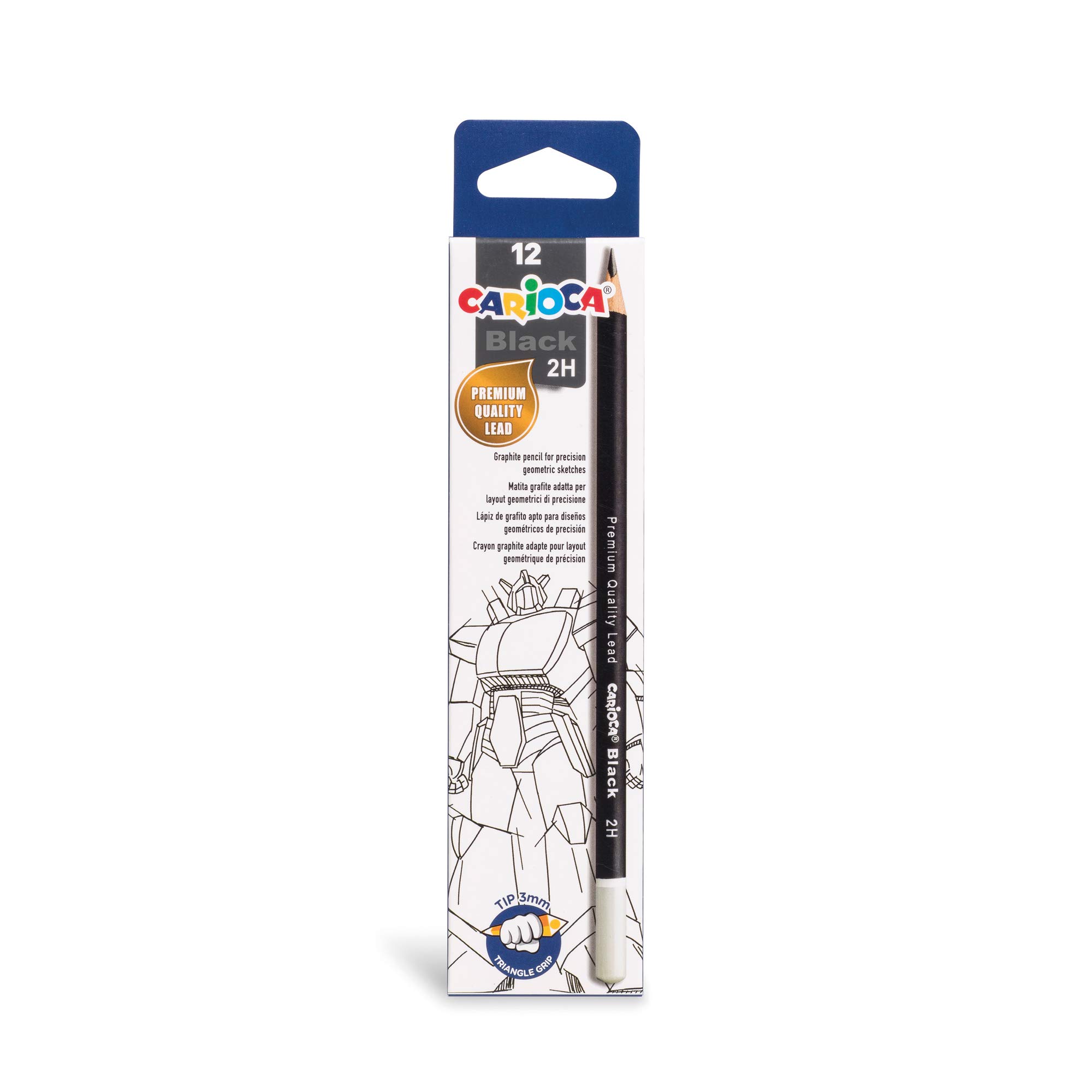 CARIOCA BLACK PENCIL | 42928 - Lápices de Grafito Triangulares, 2H, 12 Unidades