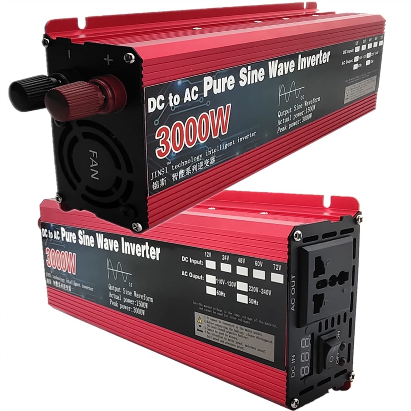 Inversor de Corriente, Inversor de onda sinusoidal pura DC 12v / 24v 1000W 1600W 2000W 3000W Convertidor de banco de energía portátil Inversor solar(3000W 24V,50HZ_1)