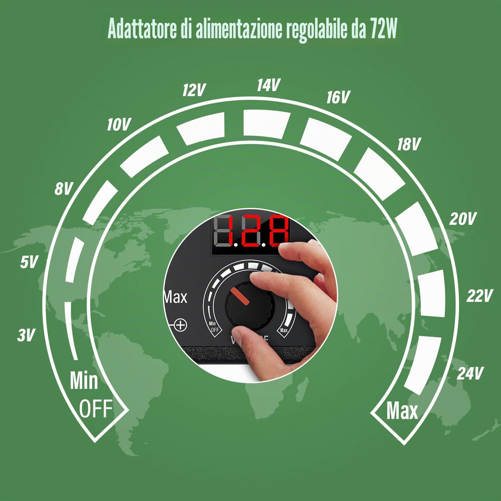 24 V Alimentatore Universale 72 W AC/DC Adattatore di Alimentazione Regolabile con 14 punte DC e Cavo di polarità inversa Caricabatterie universale per elettronica, 3000 mA Max.
