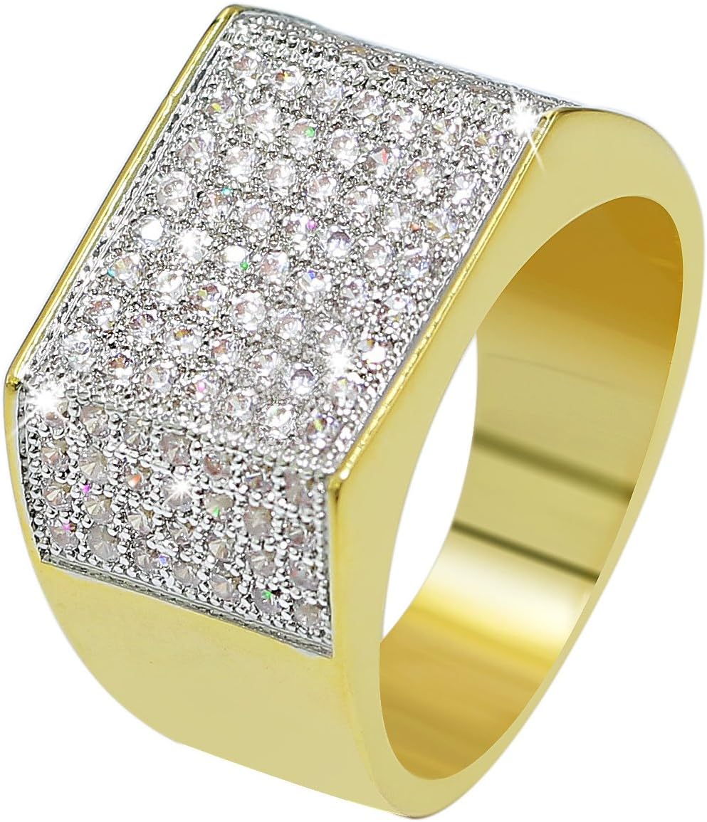 18k Gold Plated Hip Hop ICED Out Square Bling Ring