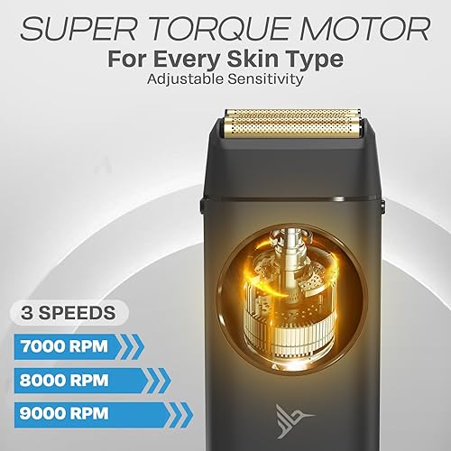 Miniatura 7 de HUMMINGBIRD MK17 DualPro - Afeitadora y recortadora de barba para hombres, cuchillas de titanio dorado, modo de afeitado turbo y control de par,