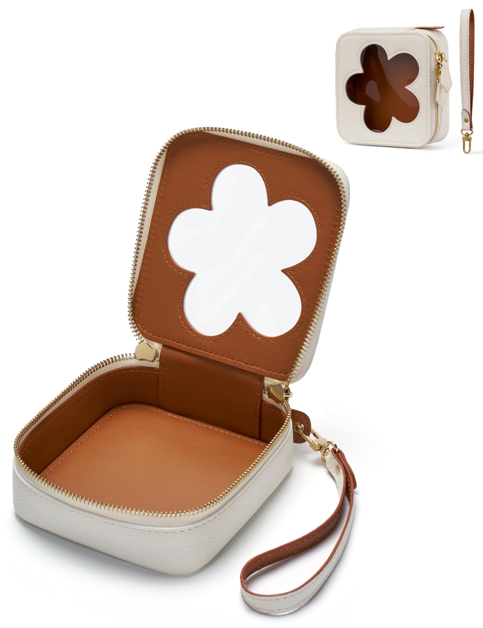 Popvibe Clear Makeup Bag Small Toiletry Bag Women Portable Girls Make Up Bag Organizer Cute Mini Cosmetic Bag for Purse Zipper Leather Makeup Pouch