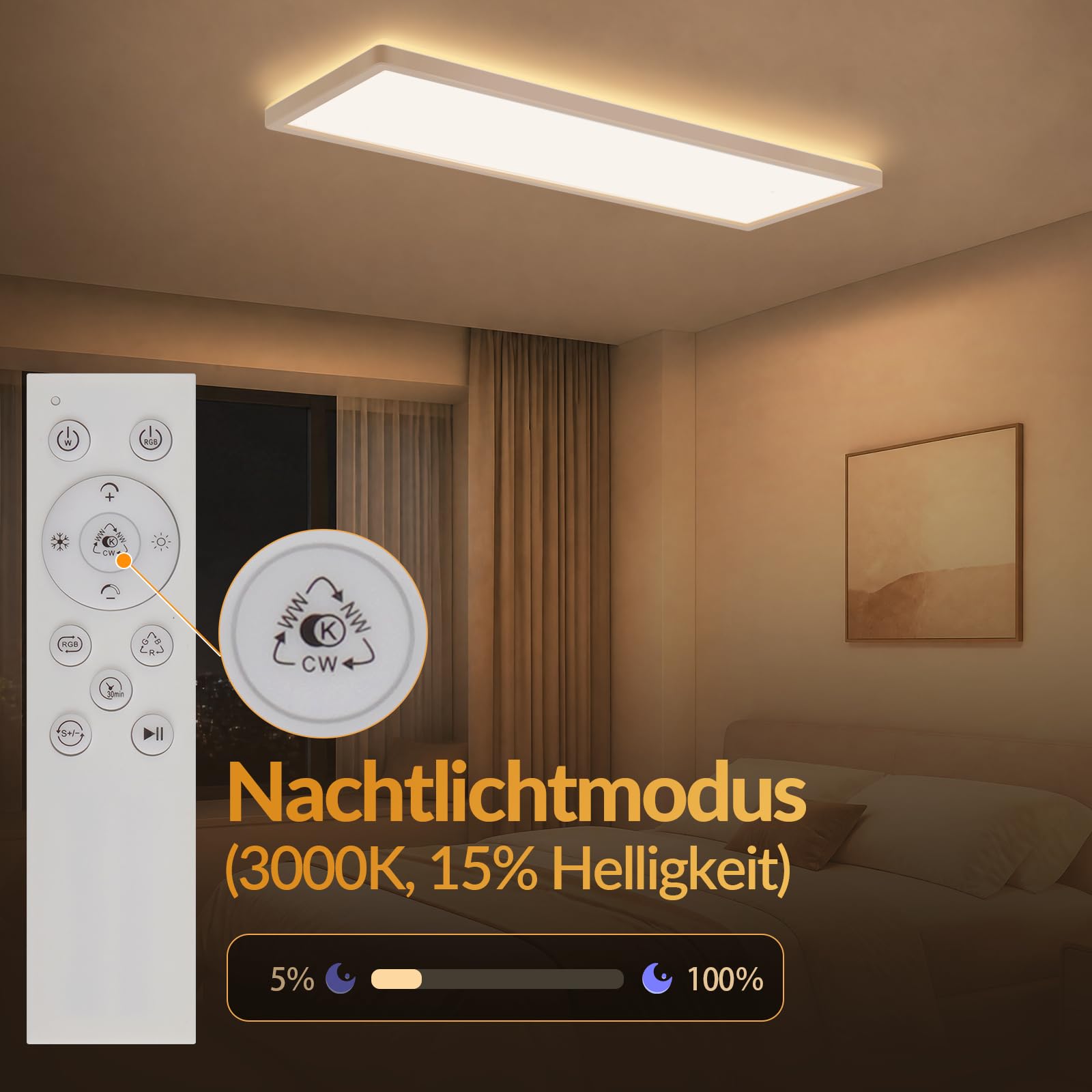CBJKTX Lampa sufitowa LED z pilotem zdalnego sterowania 58 x 20 cm, panel