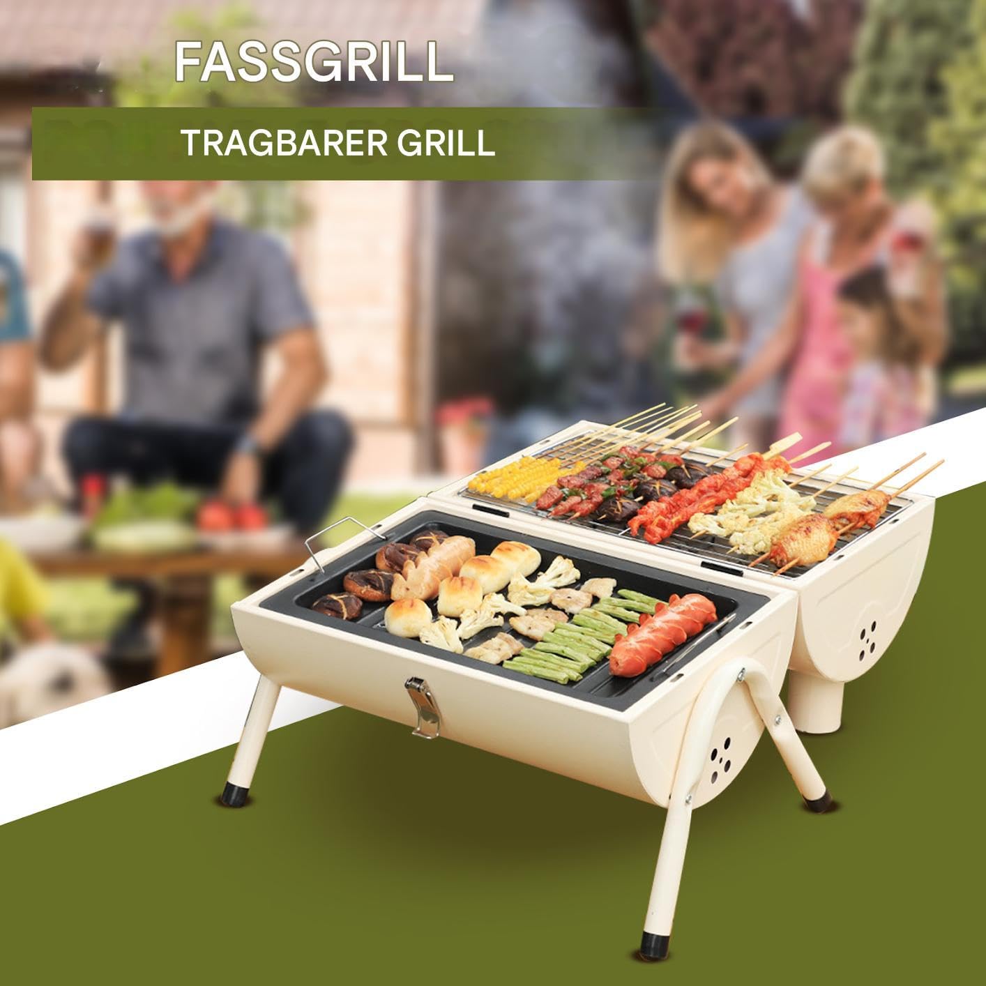 Barbecue a cilindro, 42 x 27,5 x 37,5 cm, ideale per affumicare e grigliare, e robusto, con design portatile, per barbecue in giardino o durante la