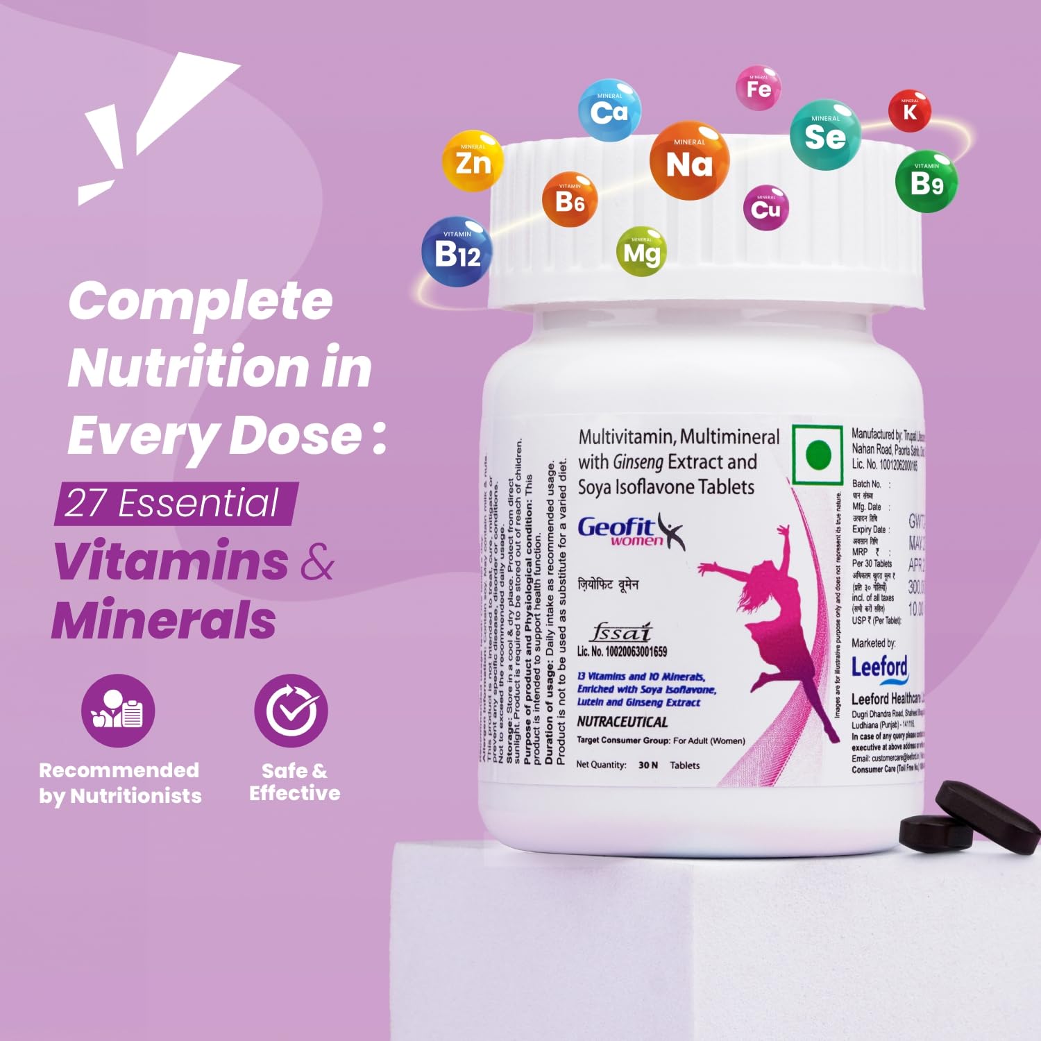 Geofit Multivitamin Tablets for Women with Biotin, Multiminerals and Ginseng Extract | Vitamin C, E & A | Health Supplement for Women | for Energy, Metabolism, Immunity & Stamina- 30 Tablets Geofit Multivitamin Tablets for Women with Biotin, Multiminerals and Ginseng Extract | Vitamin C, E & A | Health Supplement for Women | for Energy, Metabolism, Immunity & Stamina- 30 Tablets