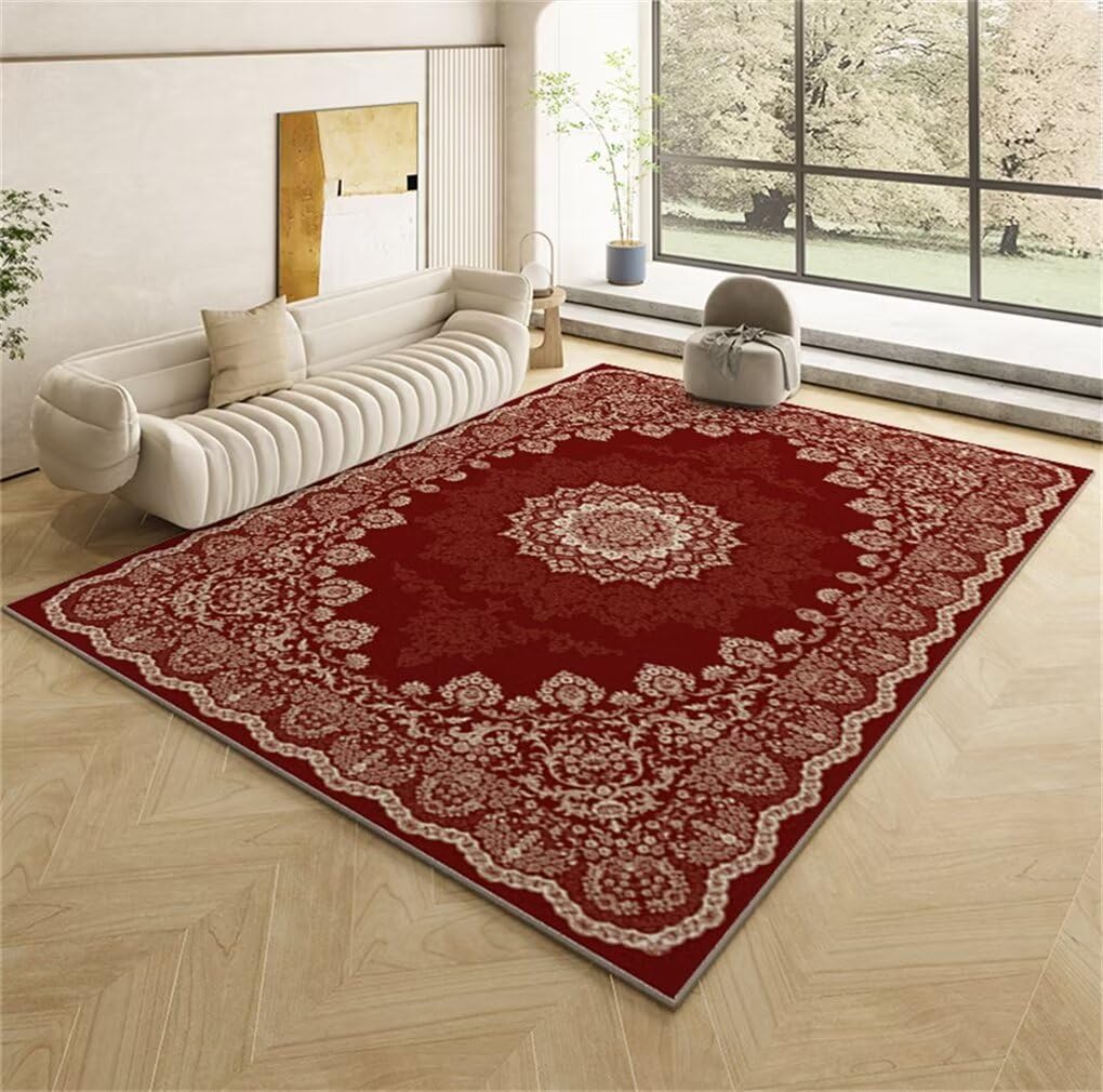 Tapis bureau sol 200x200cm grand tapis rouge floral grand format
