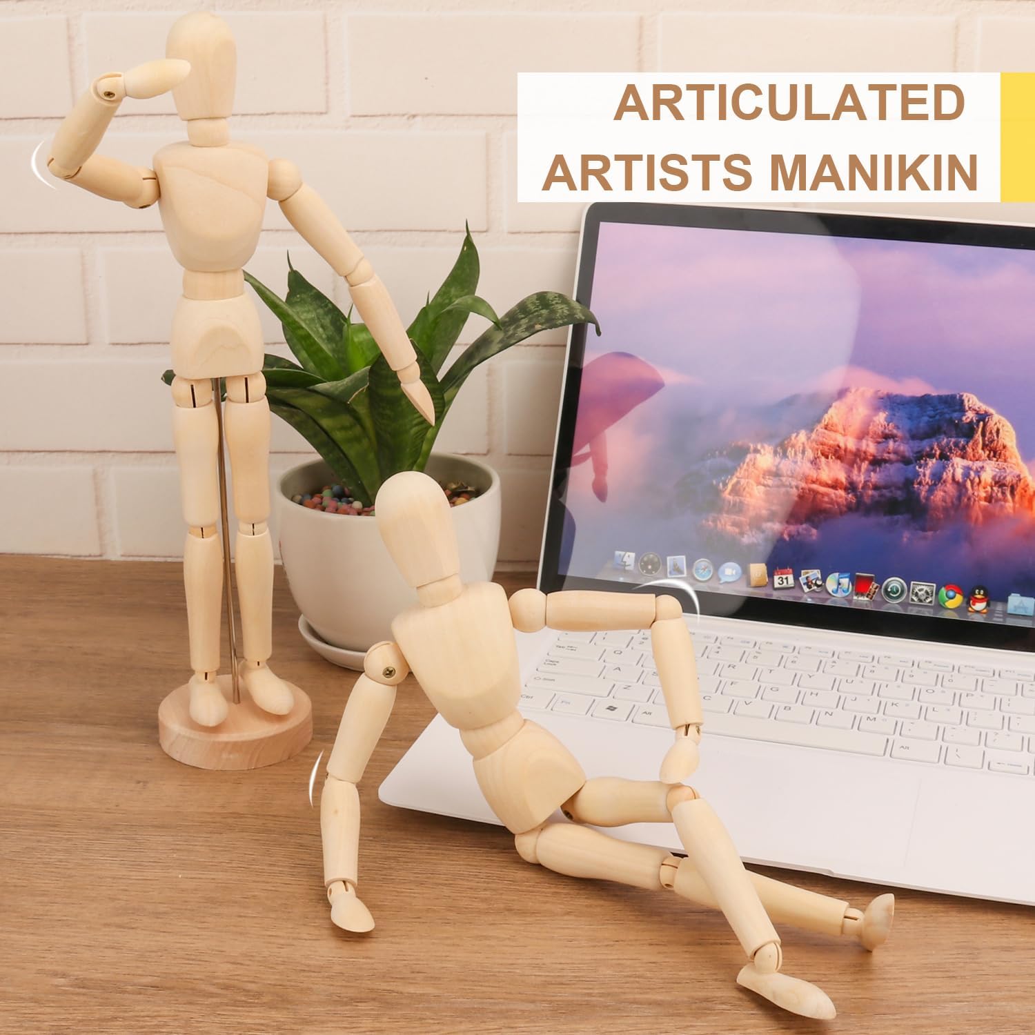 5 Pieces Artist Drawing Mannequin 12" Articulated Drawing Manikin with Base, Flexible Wooden Artists' Manikins for Sketching, Drawing and Painting, Home Decoration by GNIEMCKIN