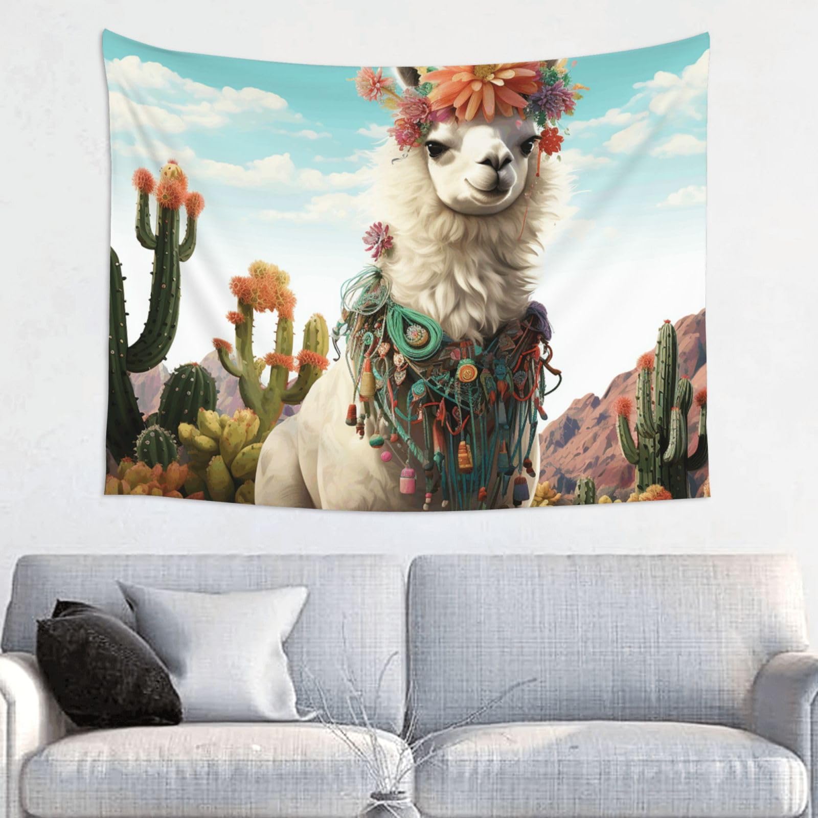 FodPand Mexican Llama Cactus Tapestry Wall Hanging 29x37in Tapestries Wall Backdrop Room Poster Art Aesthetic Decor For Home Office Bedroom Living Room Dorm