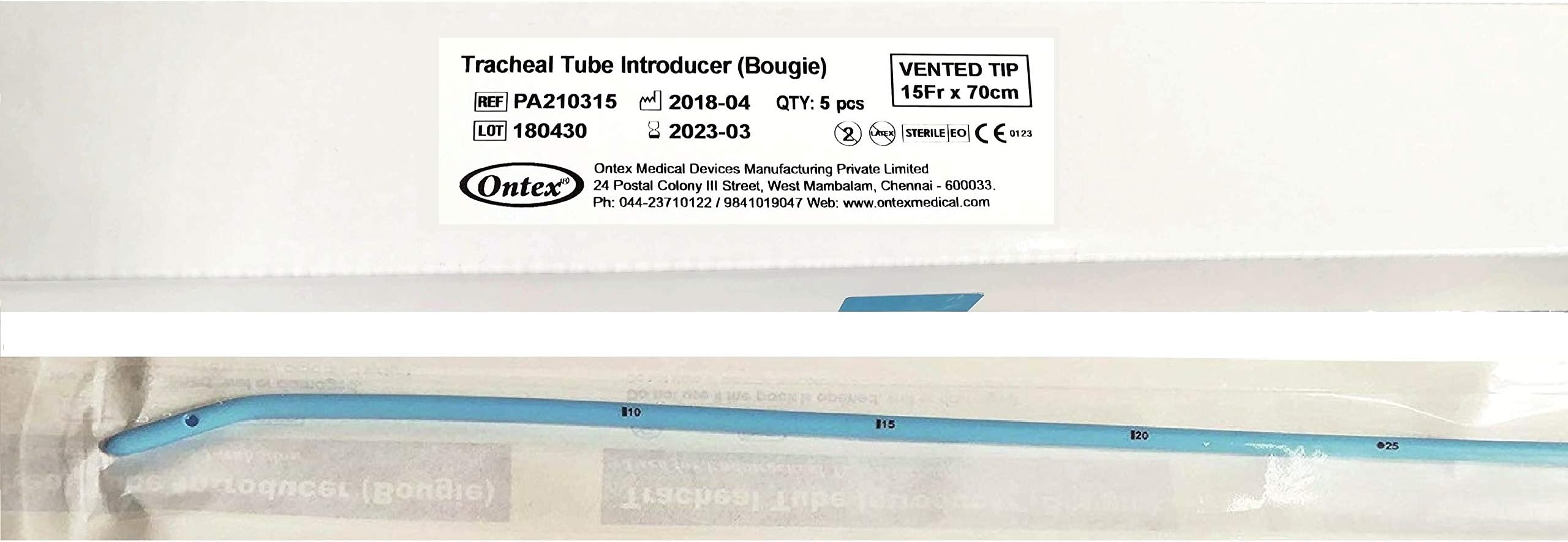 Vented Bougie for Intubation - ONTEX Vented Endotracheal Tube Introducer - Box of Five Pieces
