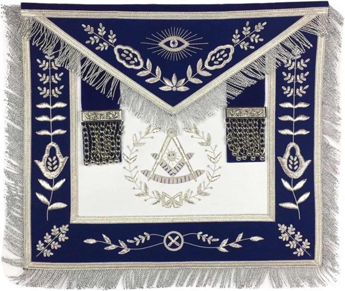 BRICKS MASONS Masonic Blue Lodge Past Master Silver Handmade Embroidery Apron Blue